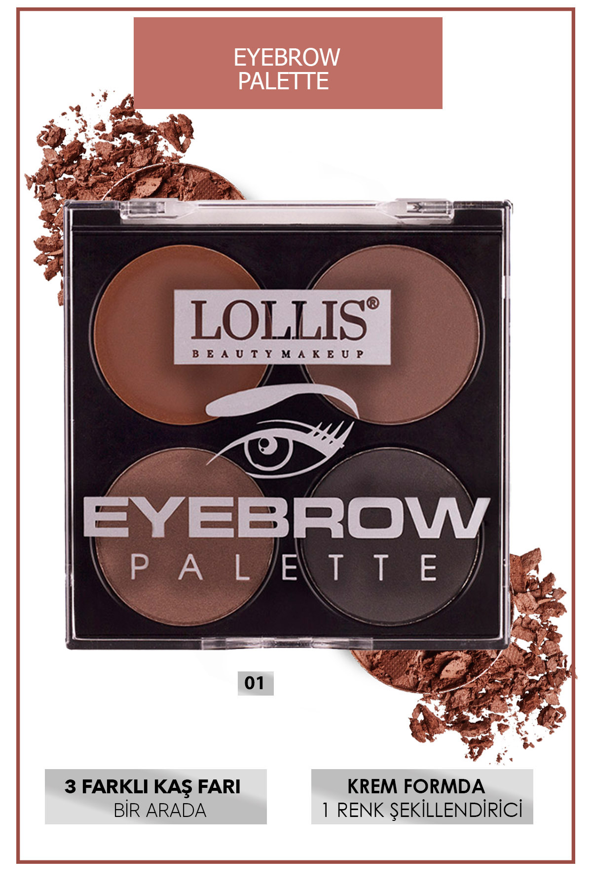 Lollis Eyebrow Palette Kaş Farı Paleti 01 — قهوه‌ای