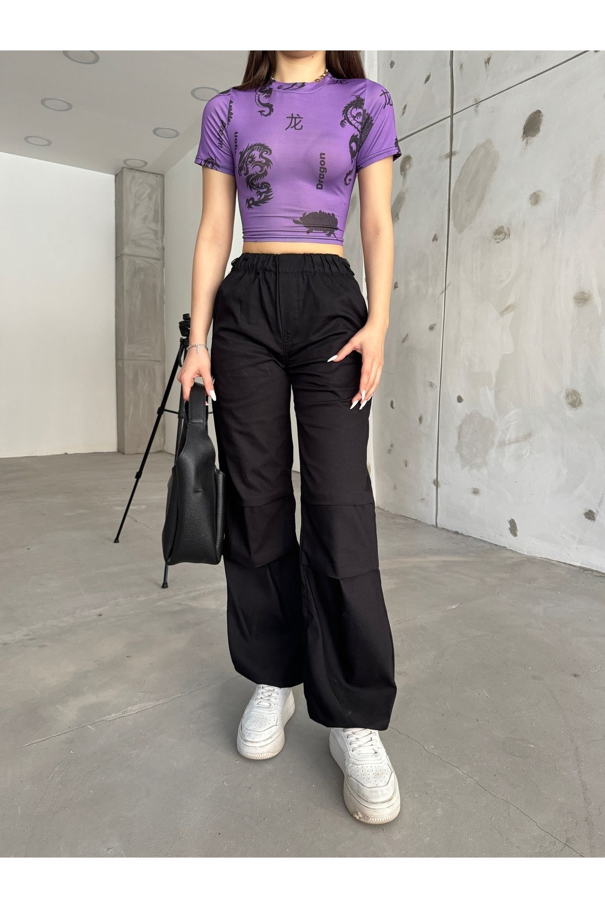 BİKELİFE-Schwarze Stopper-Fallschirmhose für Damen 2