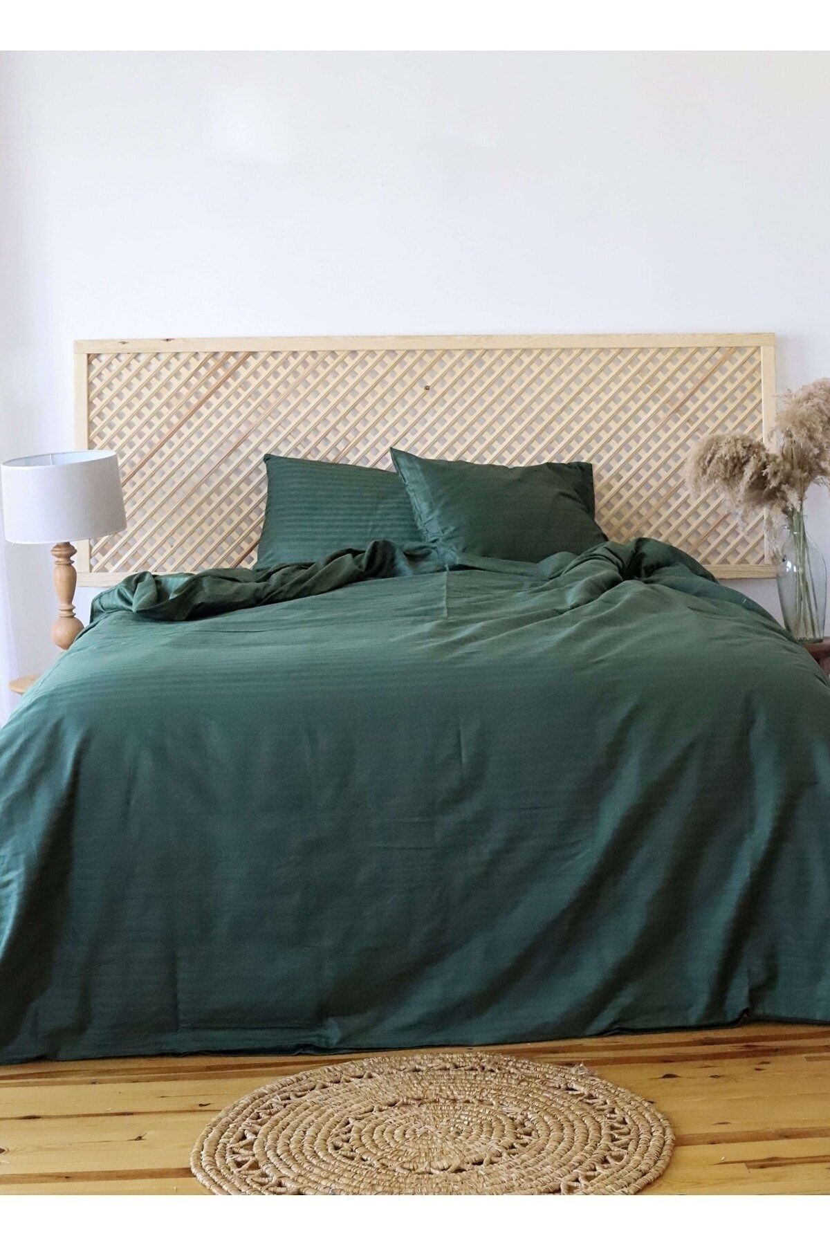 Tekstil Home Set Cuvertură De Pilota Din Satin Cu Dungi Supradimensionate, Tip Hotel De Lux, Cu 5 Stele, Cearșaf Elastic 180x200 Verde - One Size