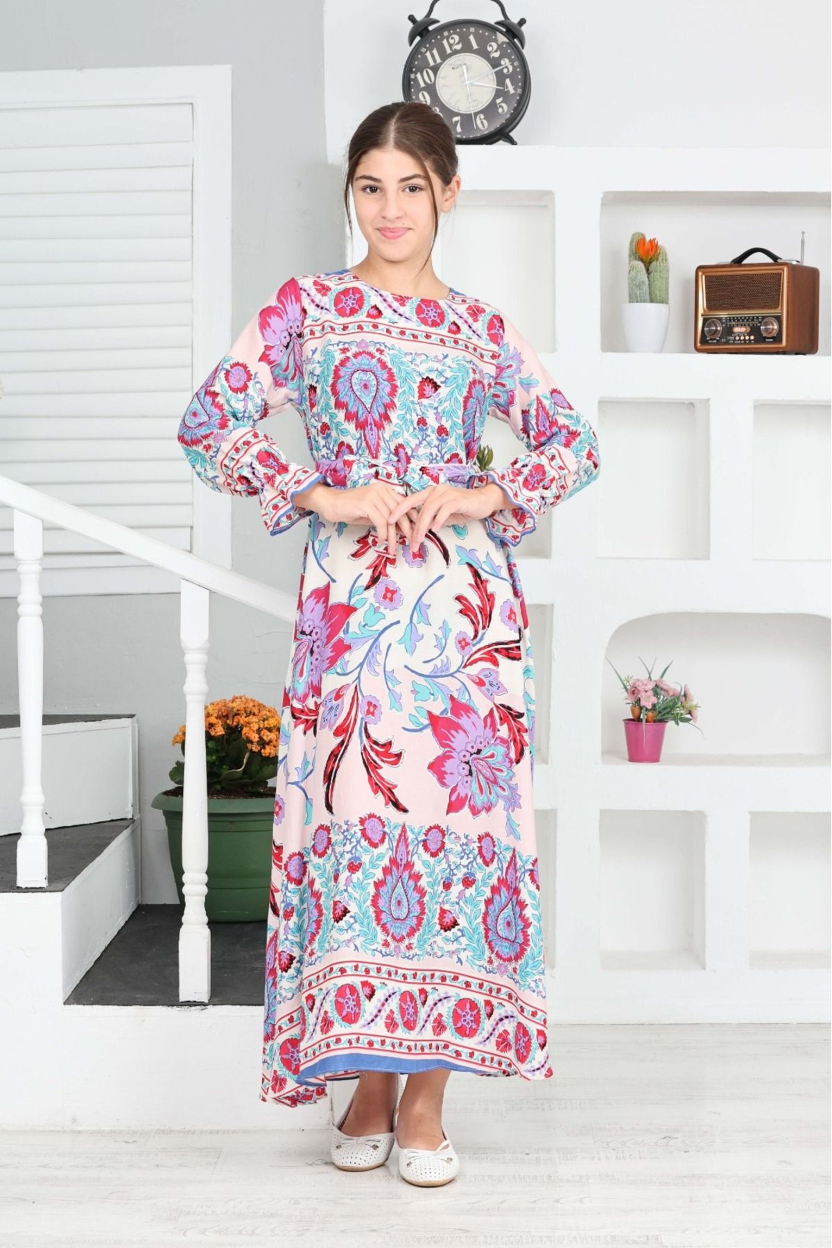 Asortik Kids-Μακρύ Φόρεμα Hijab - Κορίτσι, Βαμβακερή Βισκόζη 7