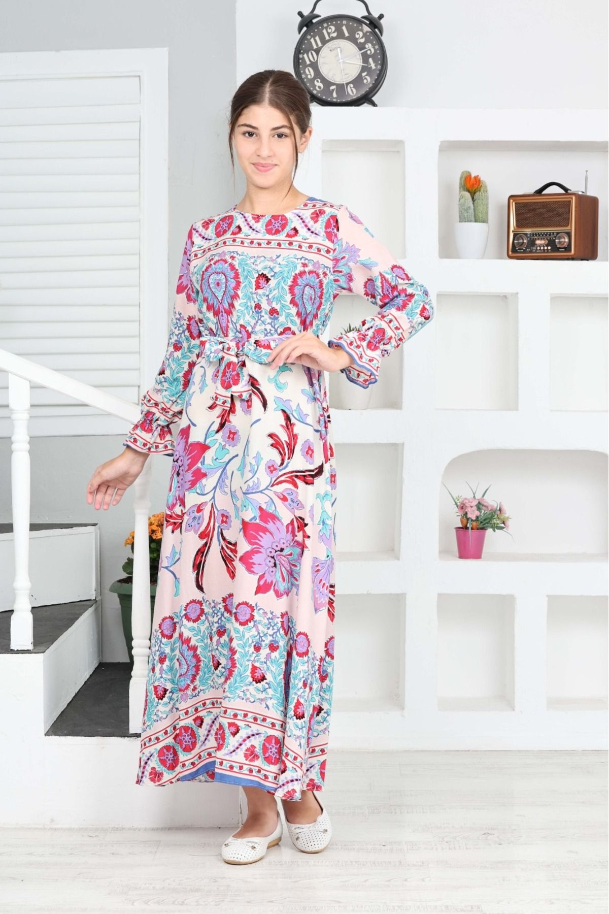 Asortik Kids-Μακρύ Φόρεμα Hijab - Κορίτσι, Βαμβακερή Βισκόζη 6
