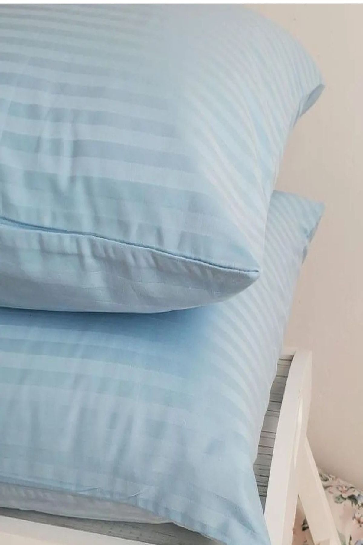 Tekstil Home Lüx Otel Renkli Serisi Tek Kişilik Lastikli Çarşaflı Çizgili Saten Nevresim Takımı Mavi Renk 4