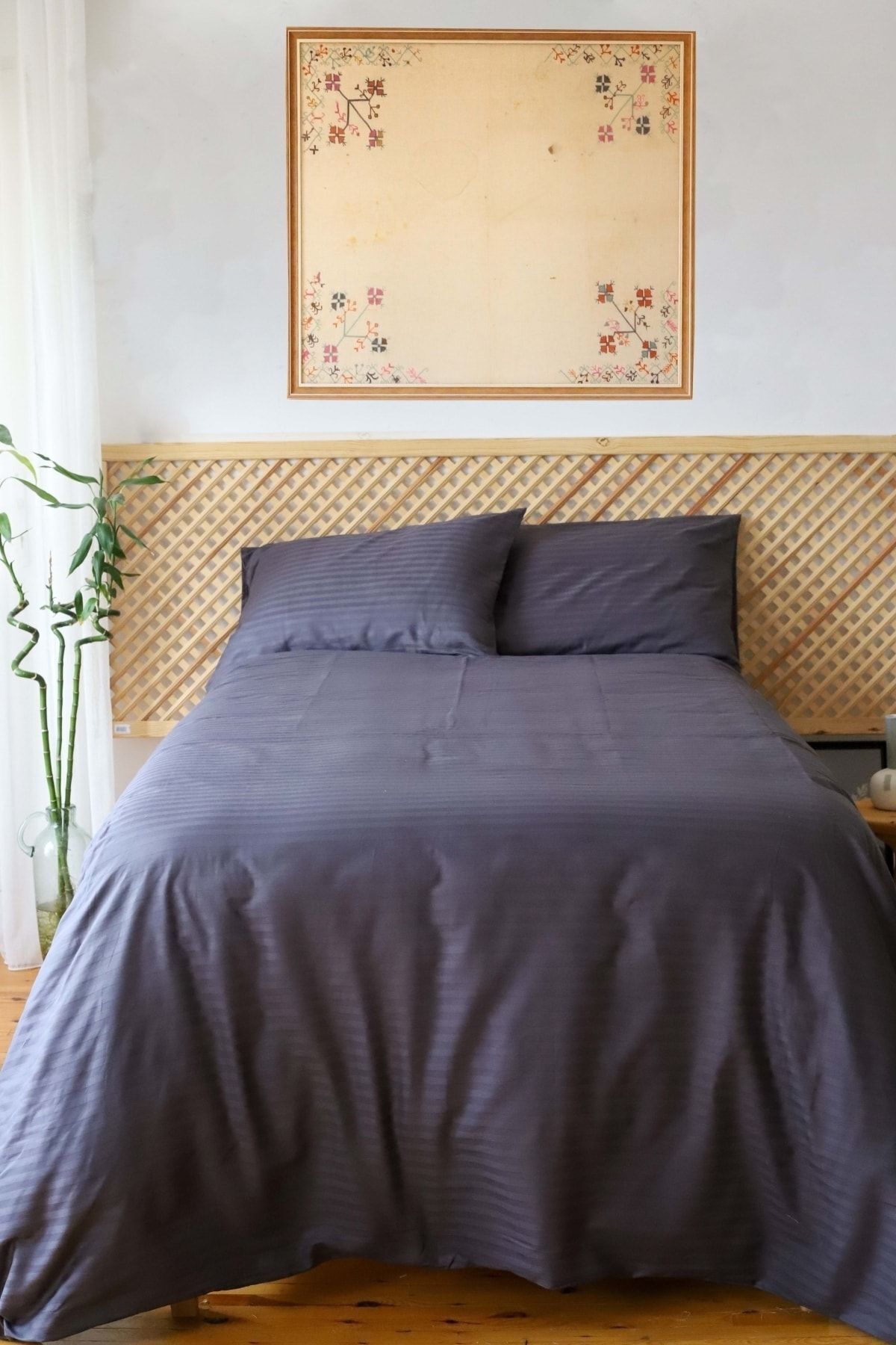 Tekstil Home Set Cuvertură De Pilota 5 Stele De Lux Tip Hotel De Lux Cu Dungi Supradimensionate Din Satin 180x200 Cearceaf Elastic Antracit - One Size