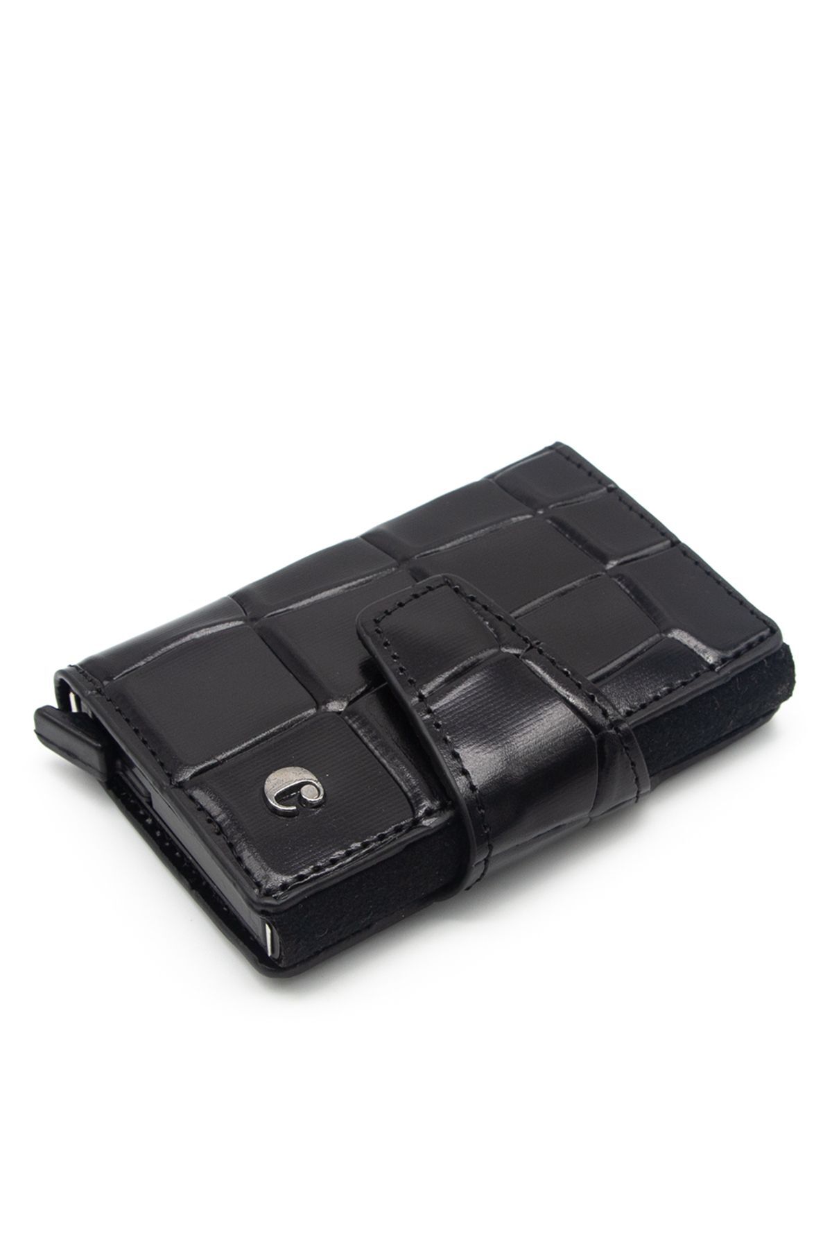 Black B.Kroko Leather Credit Card Holder 0270B7K