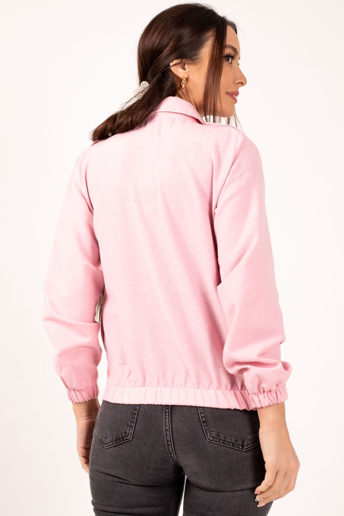 armonika  Kadın Pembe Önü Fermuarlı Gabardin Mont ARM-22K001068 - Görsel 4