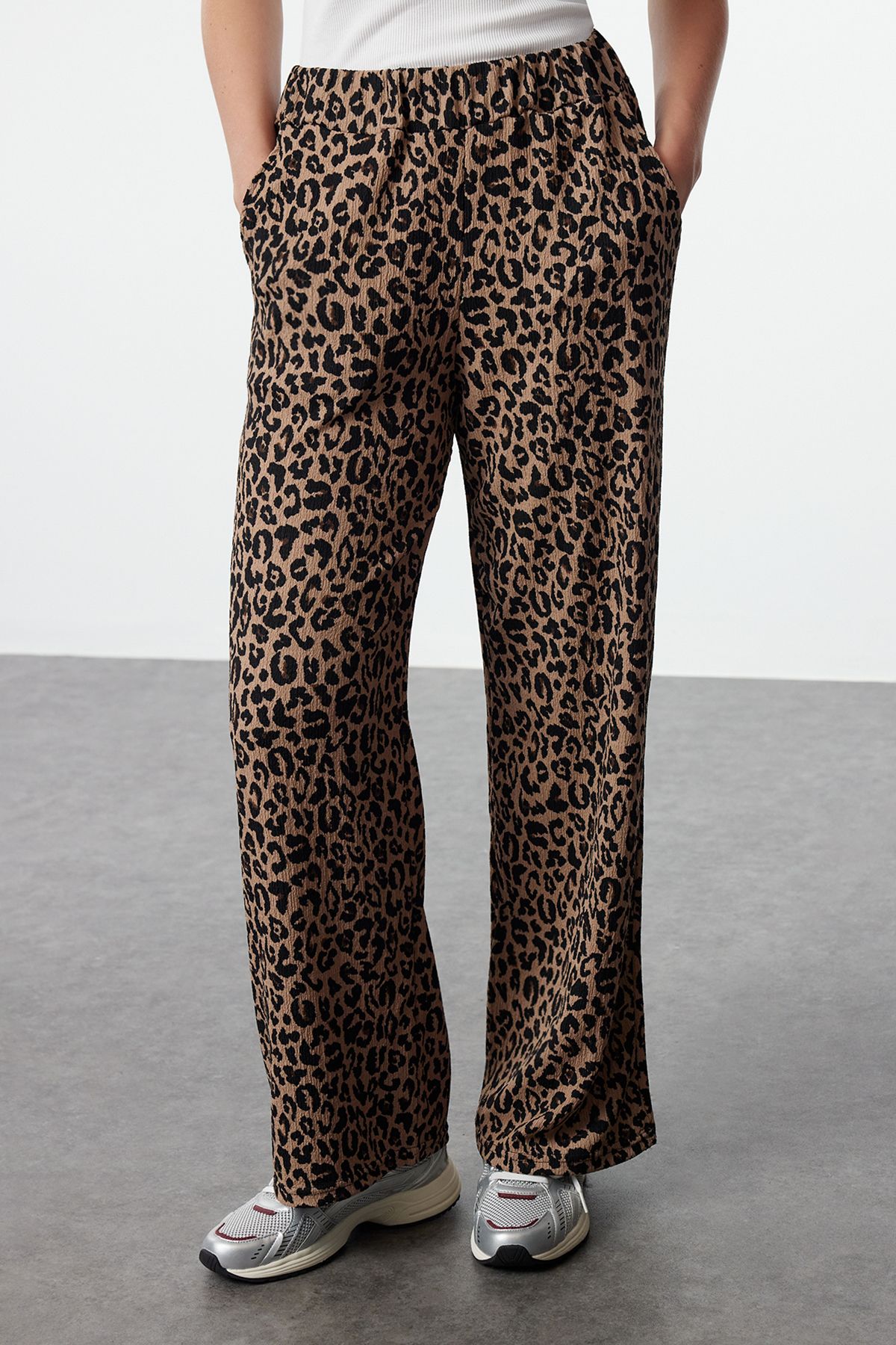 Trendyol Collection-Leopard Printed Flexible Comfortable Top and Bottom Σετ - Καφέ TWOSS24AU00103 4
