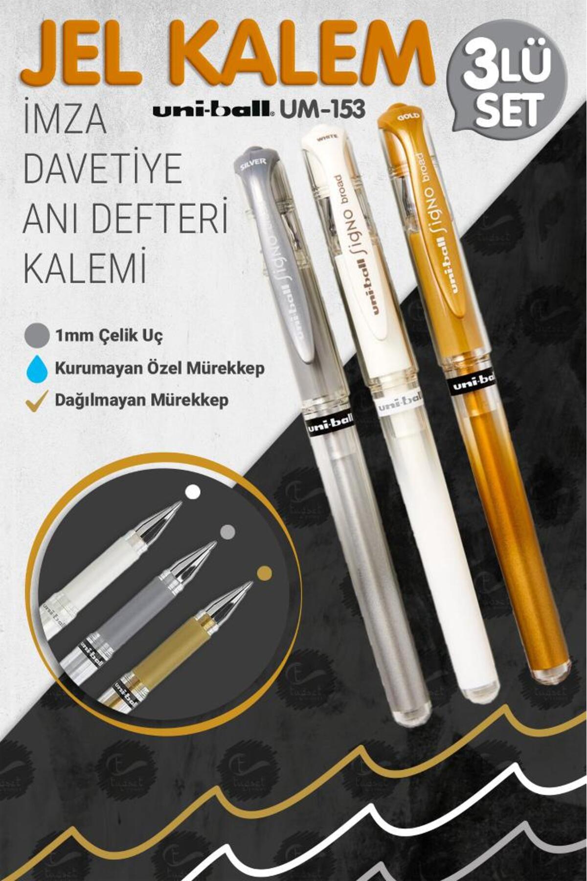 Uni-ball Um-153 Signo Broad Roller Pen (gold,silver,white) 1.0 Mm Invitation Pen Set 3pcs /white