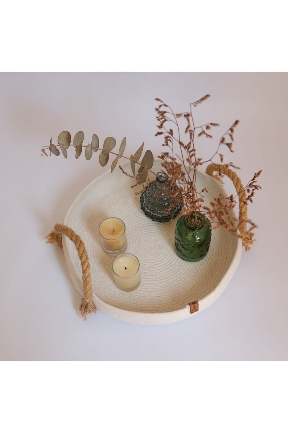CraftNest-Ecru Wicker Handle Basket / Elegan Elegance for Decorative Objects / Table Decoration / Handmade Tray 5