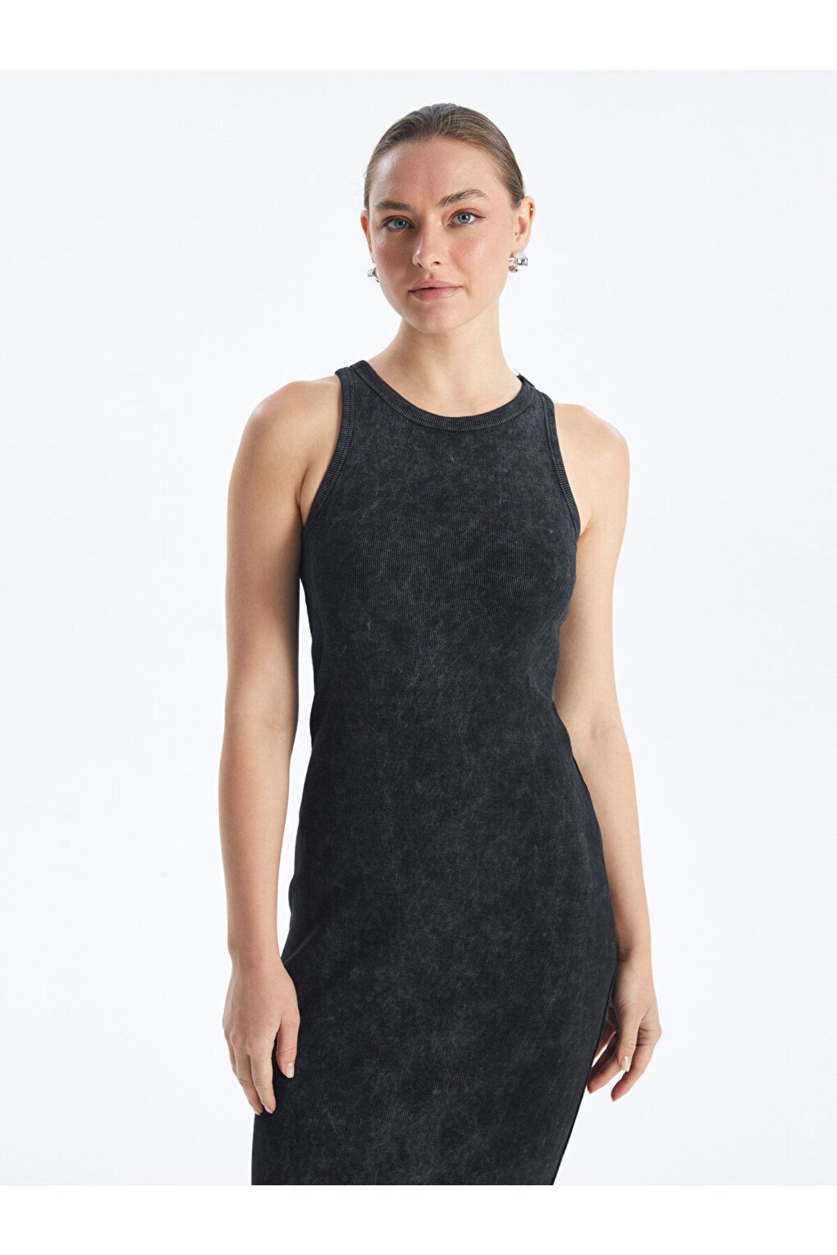 Kadın Bisiklet Yaka Düz Bodycon Elbise