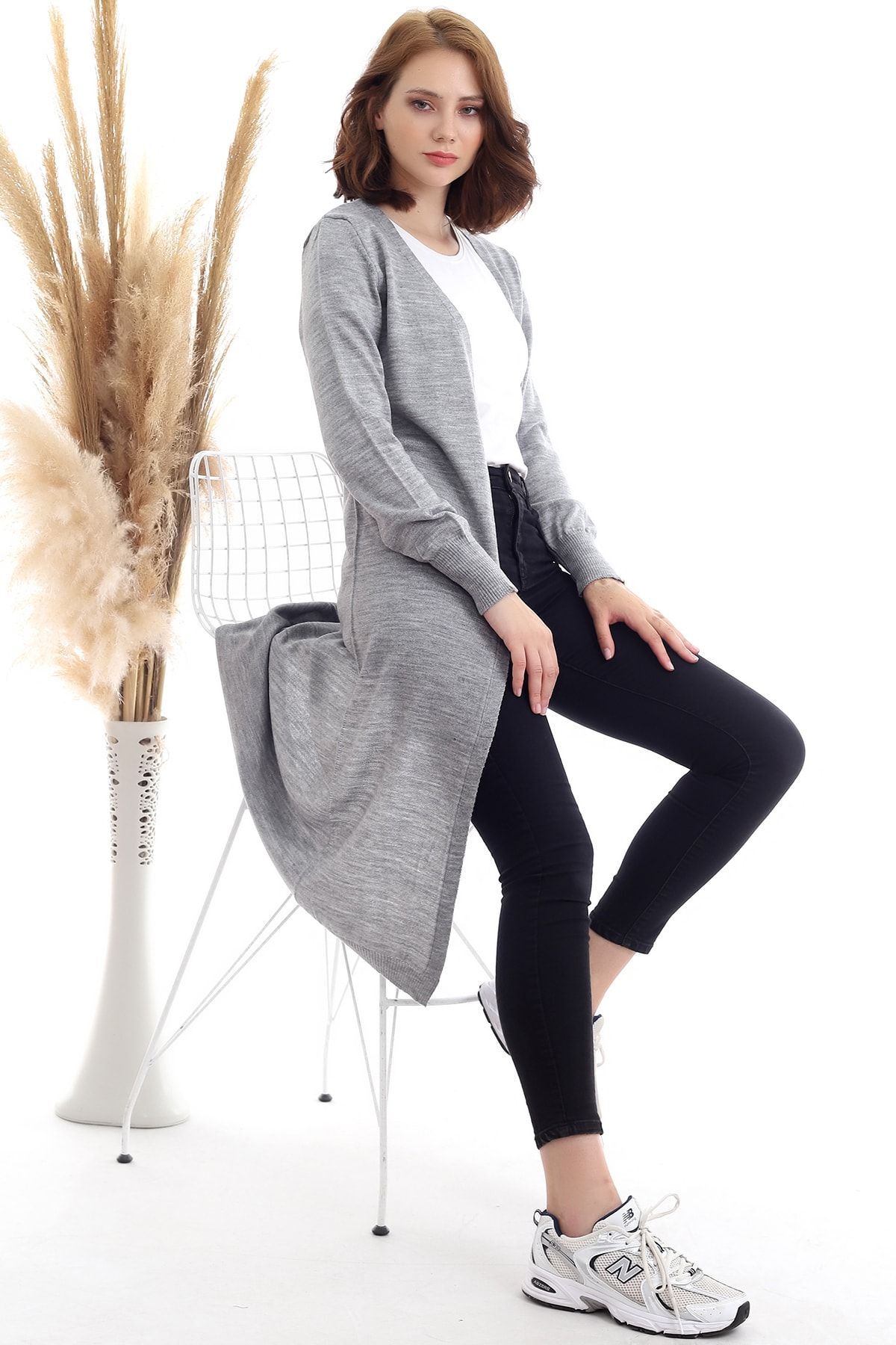 Devinka  Kadın Gri Uzun Triko Hırka - Görsel 2
