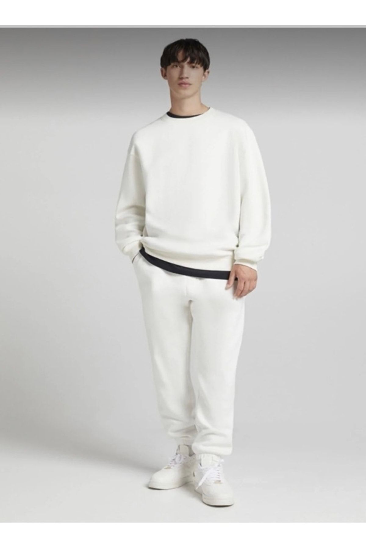 İmpavido  Oversize Sweatshirt Beyaz Düz Baskısız Kalın 3 Iplik Şardonlu - Görsel 2