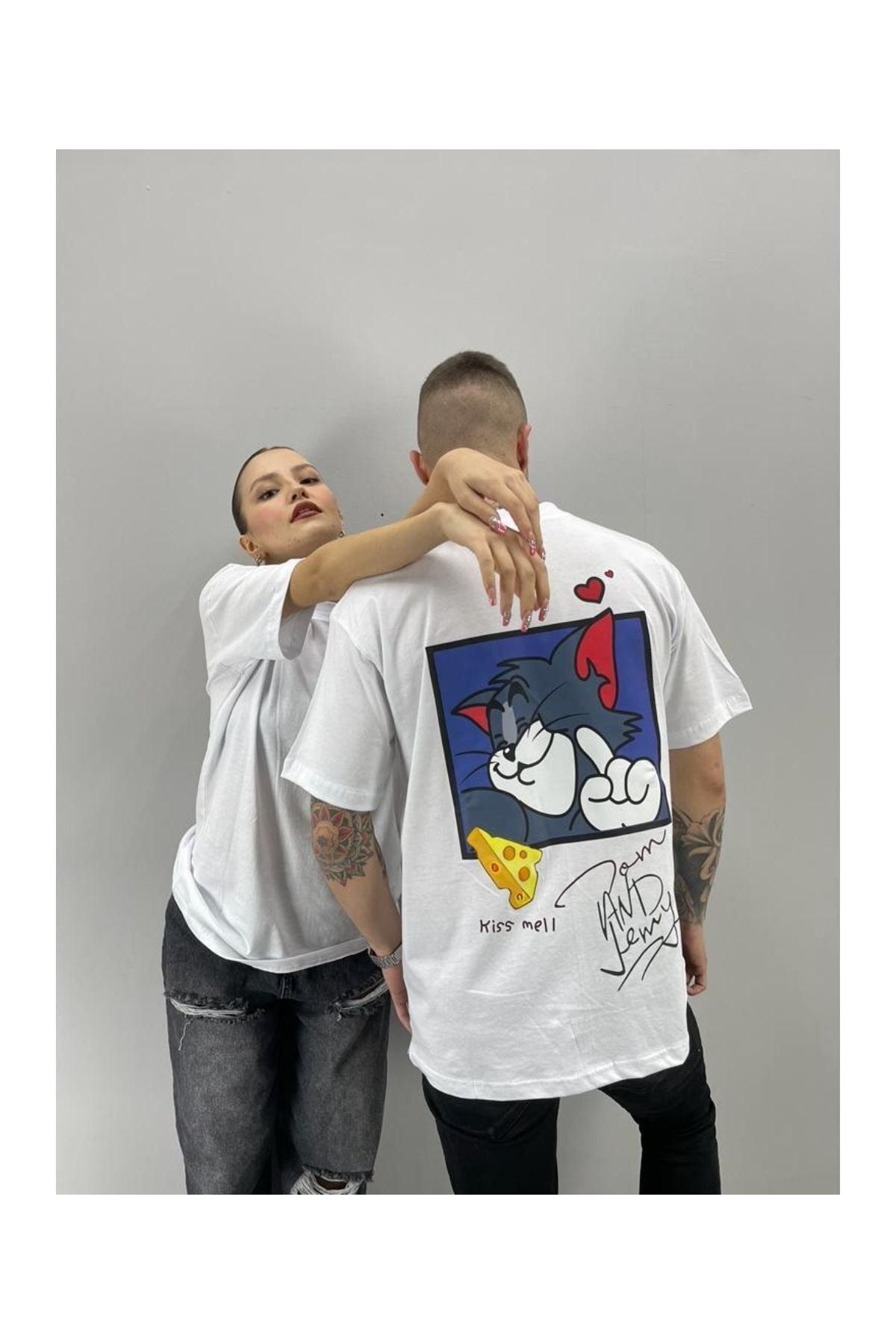 lolyme-White Tom and Jerry Printed Unisex T-Shirt Couple Combo - Set of 2 4