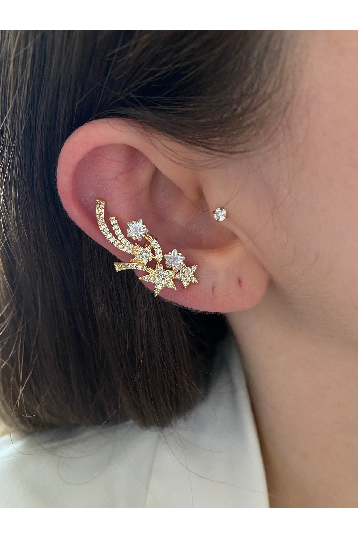 Kayan Yıldız Pirinç Üzeri Kaplama Kaplama Kadın Earcuff Kıkırdak Küpe 4