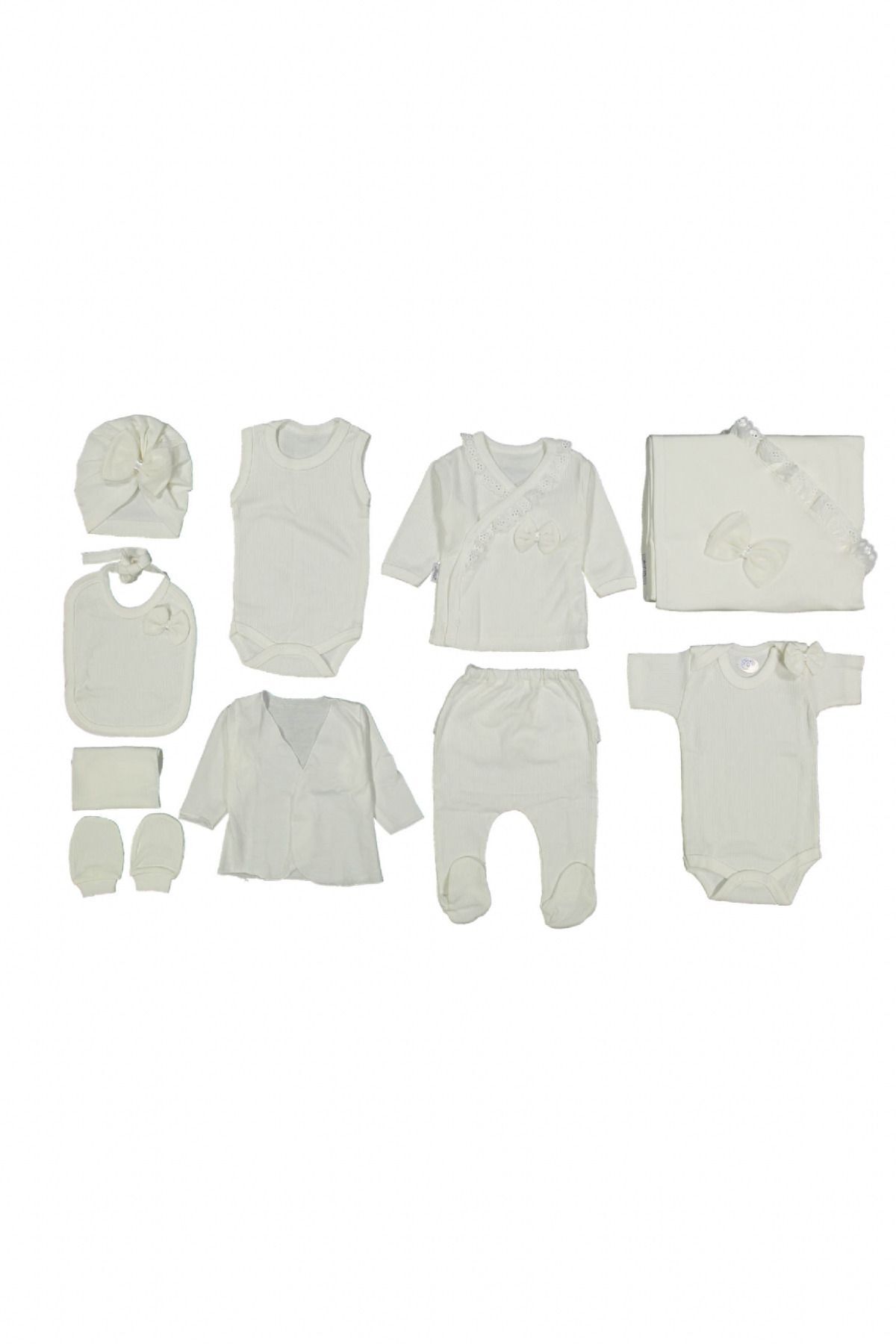 Cherub Baby %100 Organik Raporlu Fiyonklu Boneli %100 Pamuk Yenidoğan Kız Bebek 10 Parça Hastane Çıkışı fotoğrafı 3 (önizleme)