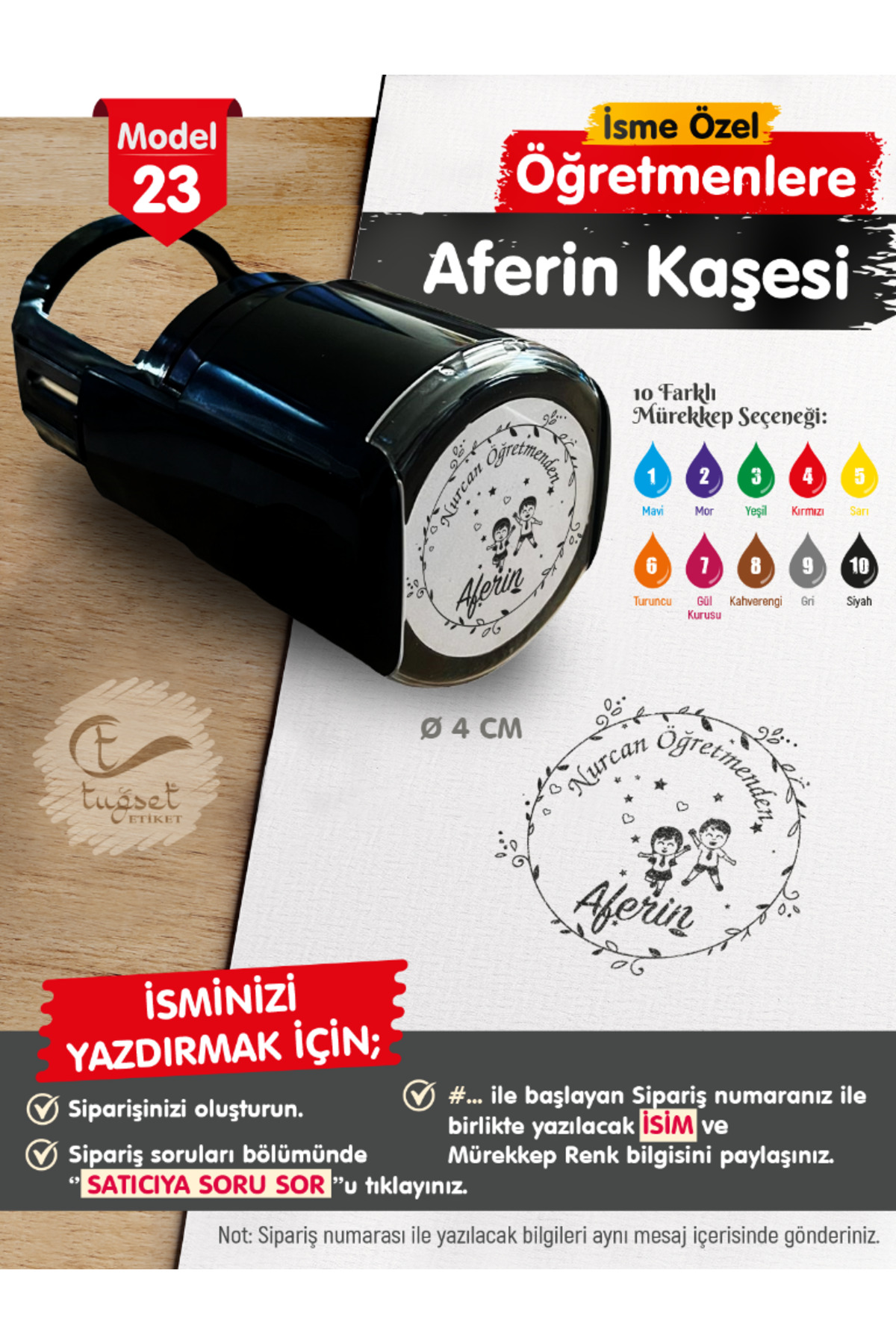 t tuğset etiket İsme Özel Öğretmenlere Aferin Kaşesi - Aferin Mühürü M23-T666
