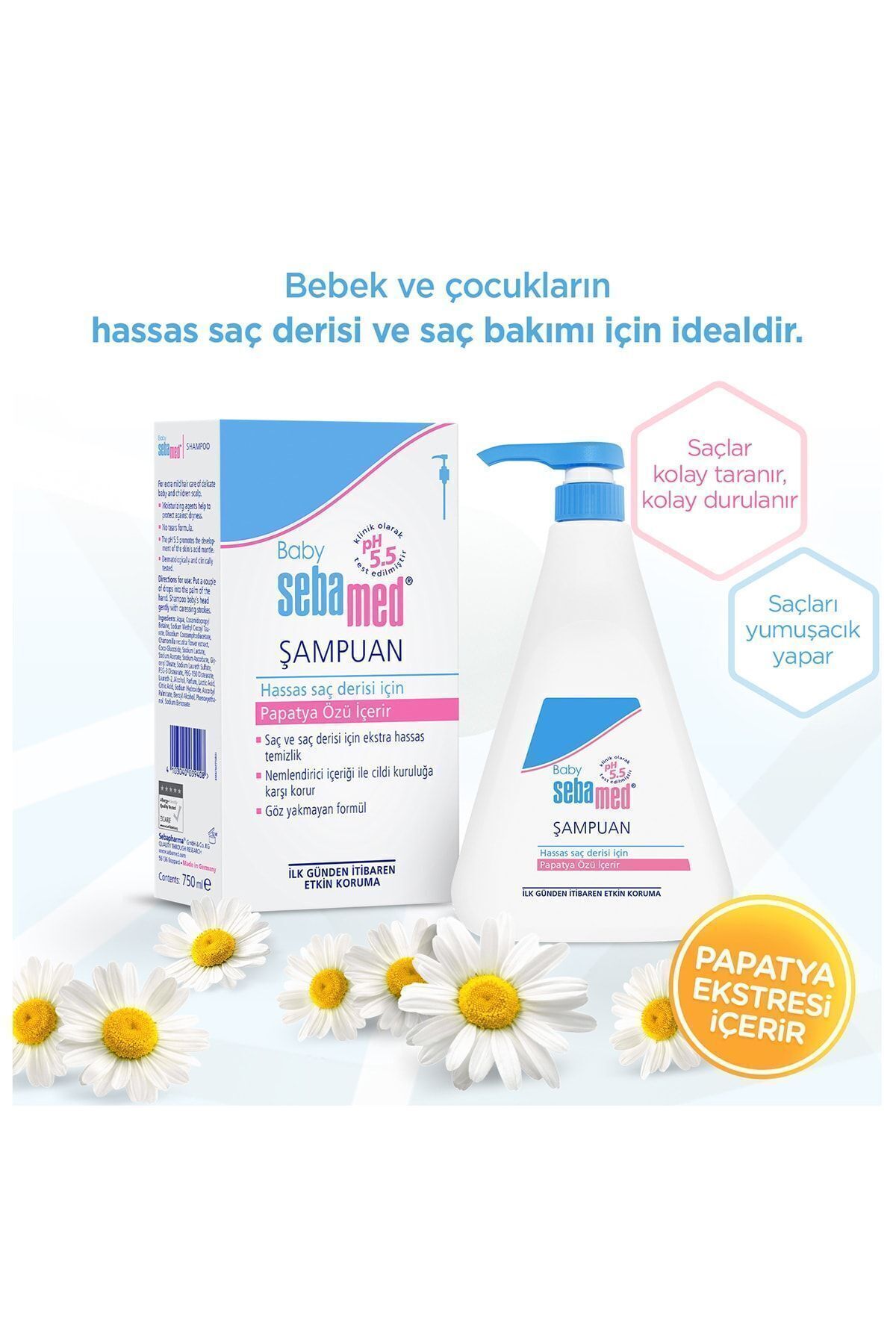 Sebamed Baby pH 5.5 Göz Yakmayan Formül Nemlendirici Etkili Papatya Özütlü Bebek Şampuanı 750 ml fotoğrafı 4 (önizleme)