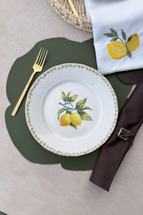 porselenden Green Garden Mat Altın Yaldızlı 25 Cm 6 Kişilik Gold Limon Desenl...