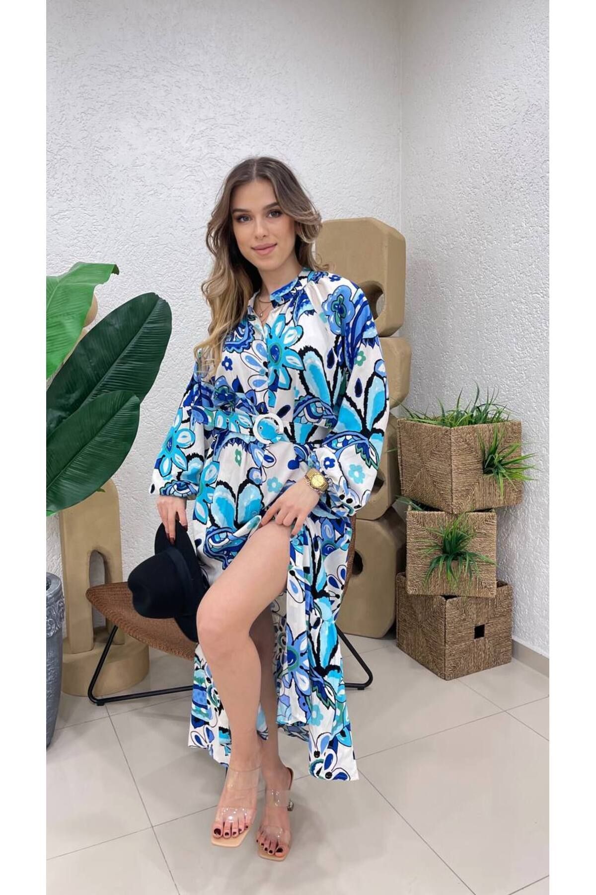 ZF BUTİK-Rochie cămașă hijab lungă cu model 4