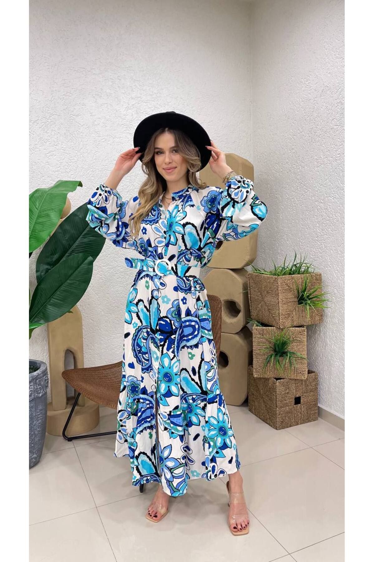 ZF BUTİK-Rochie cămașă hijab lungă cu model 2