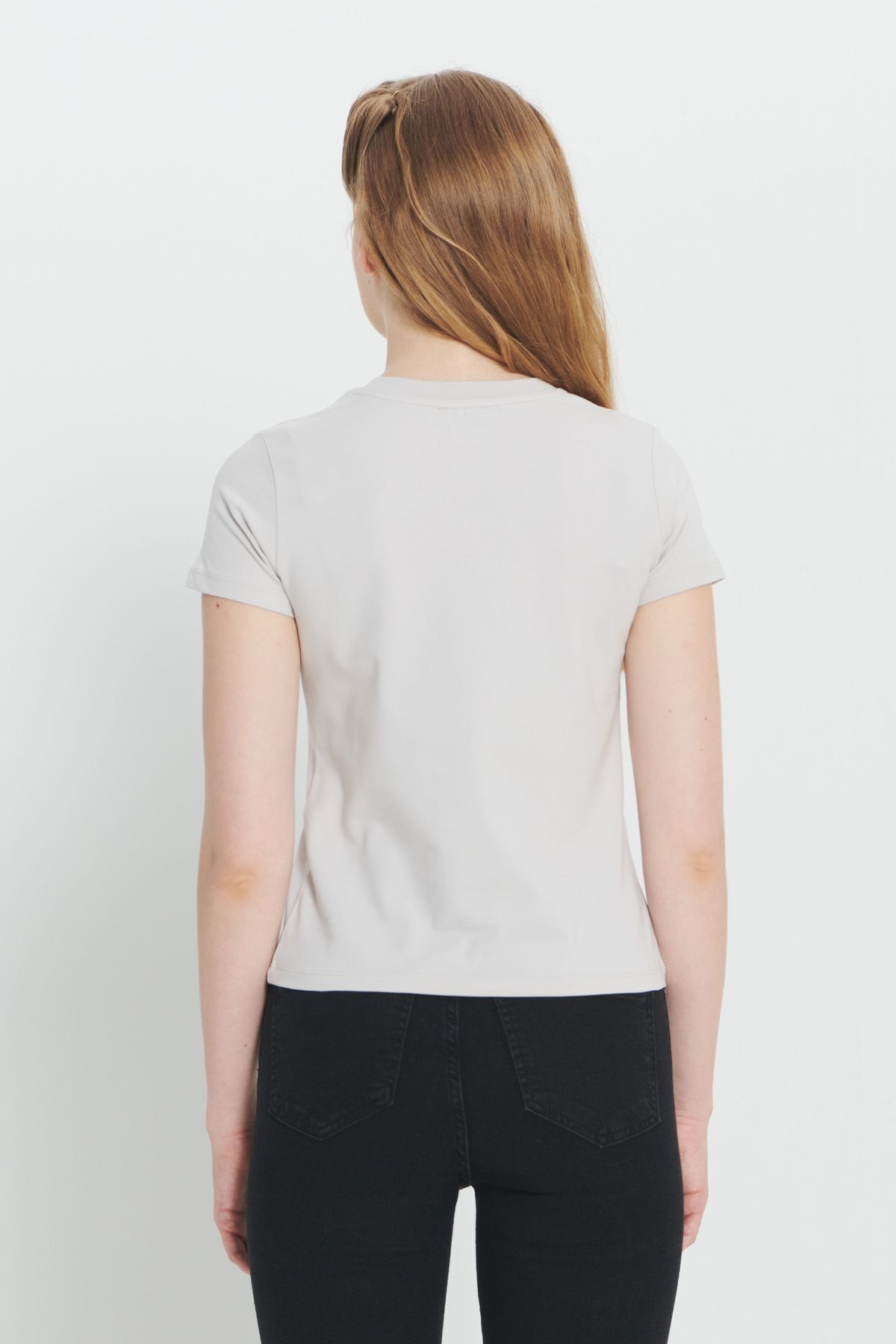 AC&Co / Altınyıldız Classics-Flexible Slim Fit Crew Neck Cotton Women's T-Shirt - Stone 5