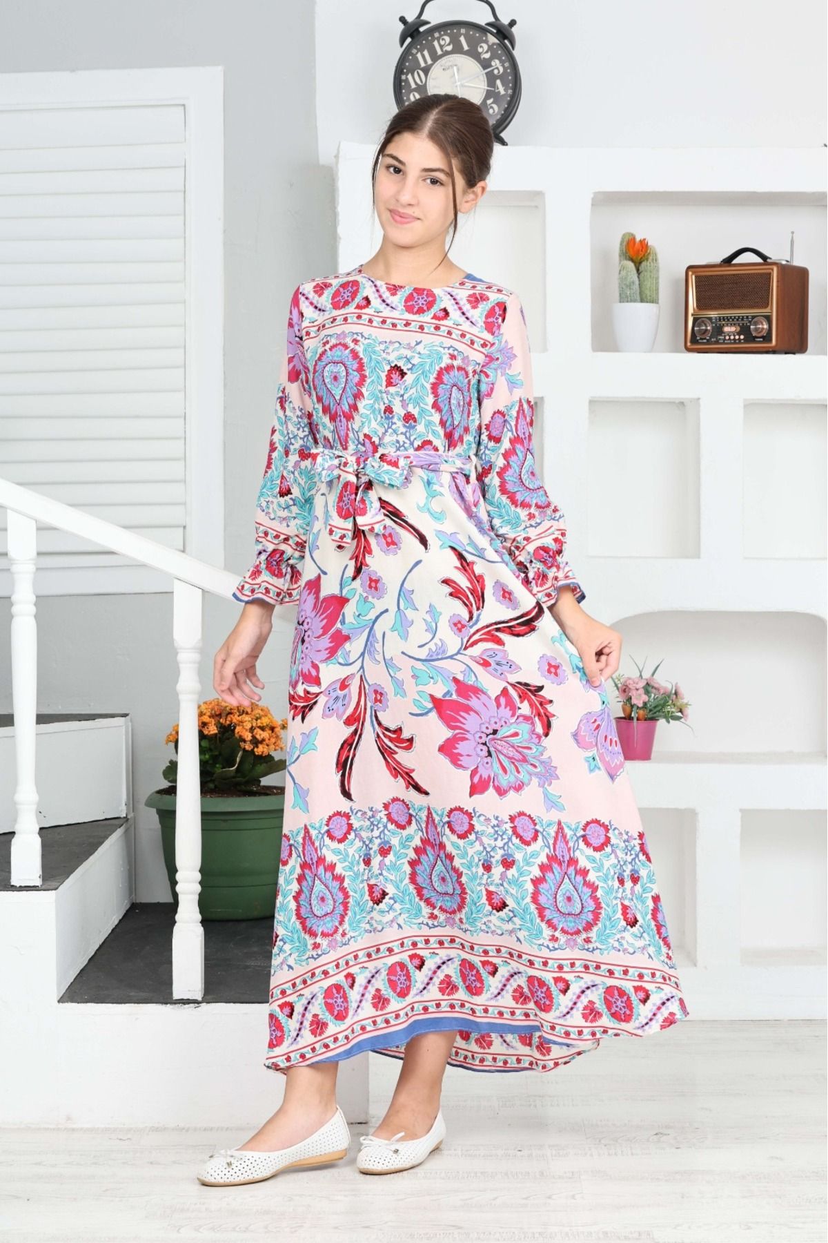 Asortik Kids-Μακρύ Φόρεμα Hijab - Κορίτσι, Βαμβακερή Βισκόζη 5