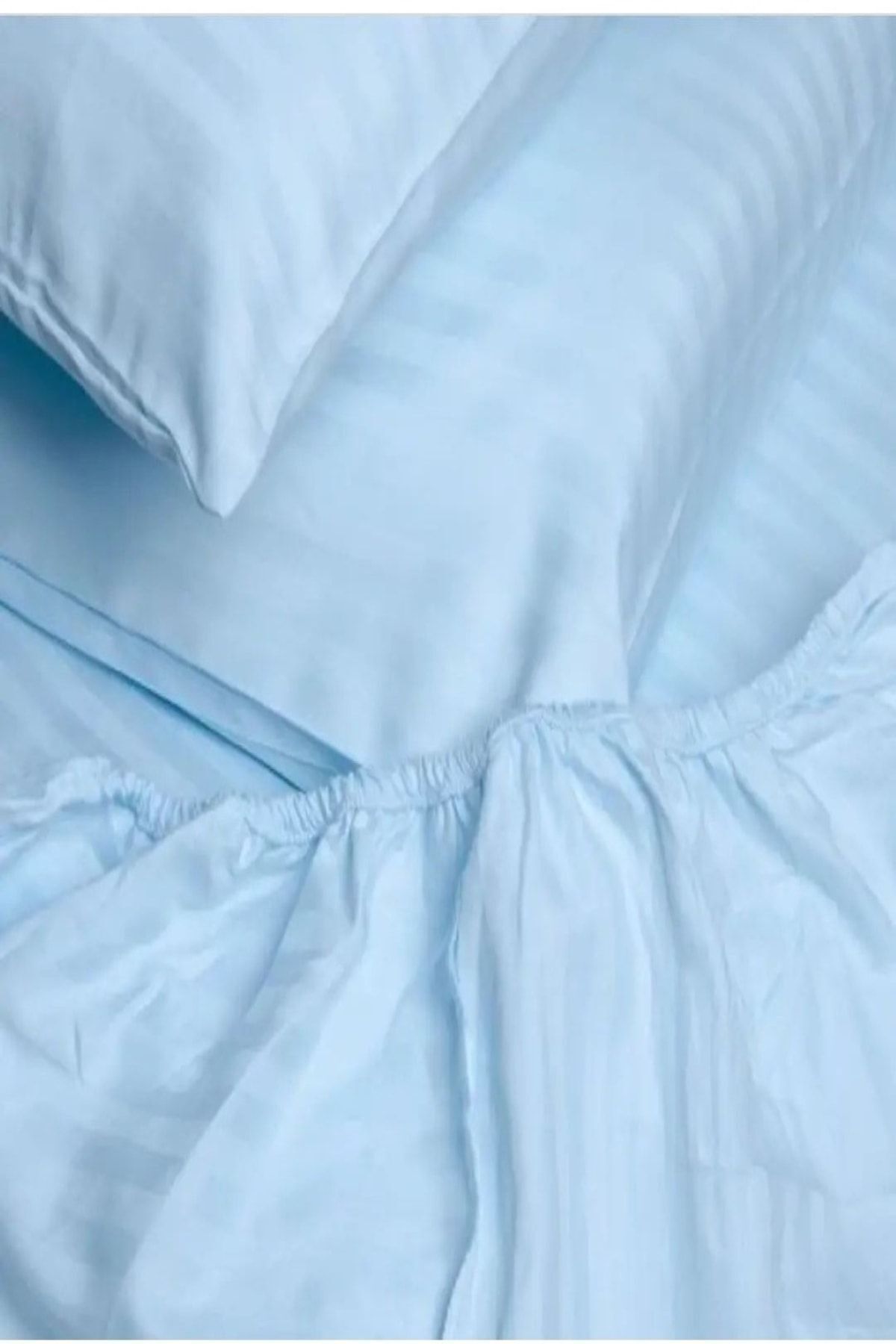 Tekstil Home Lüx Otel Renkli Serisi Tek Kişilik Lastikli Çarşaflı Çizgili Saten Nevresim Takımı Mavi Renk 5