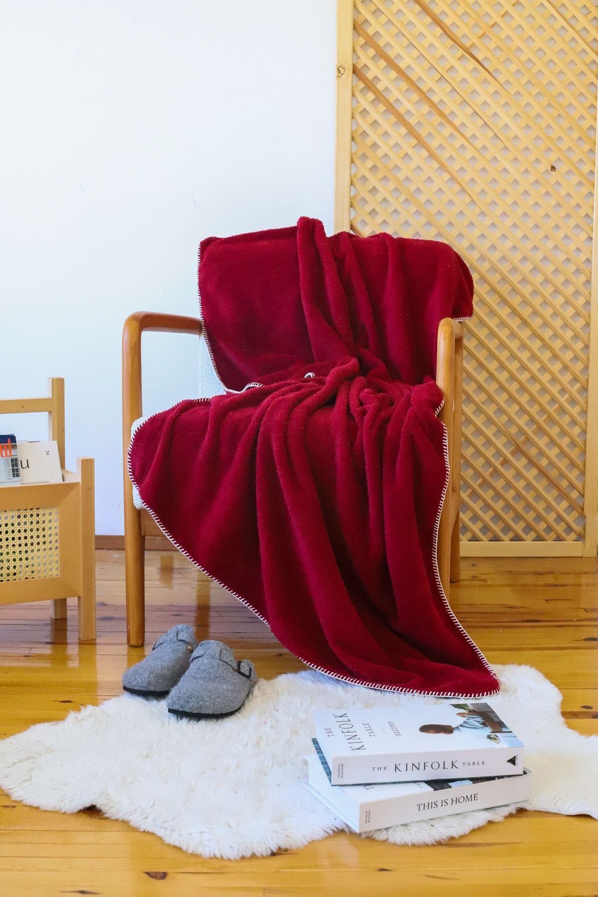 Tekstil Home Double Sided Wellsoft TV Blanket 100x170cm Sofa Throw Soft Furry Plush Fleece Burgundy Red Trendyol