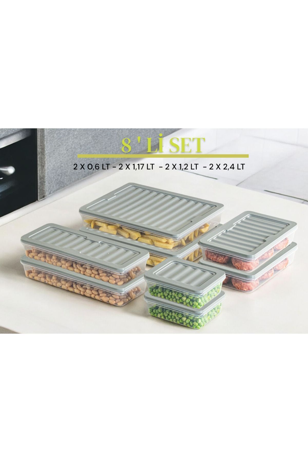 NY HOME-Gray Set of 8 Freshbox - Storage Container Suitable for Microwave and Diffraction 1