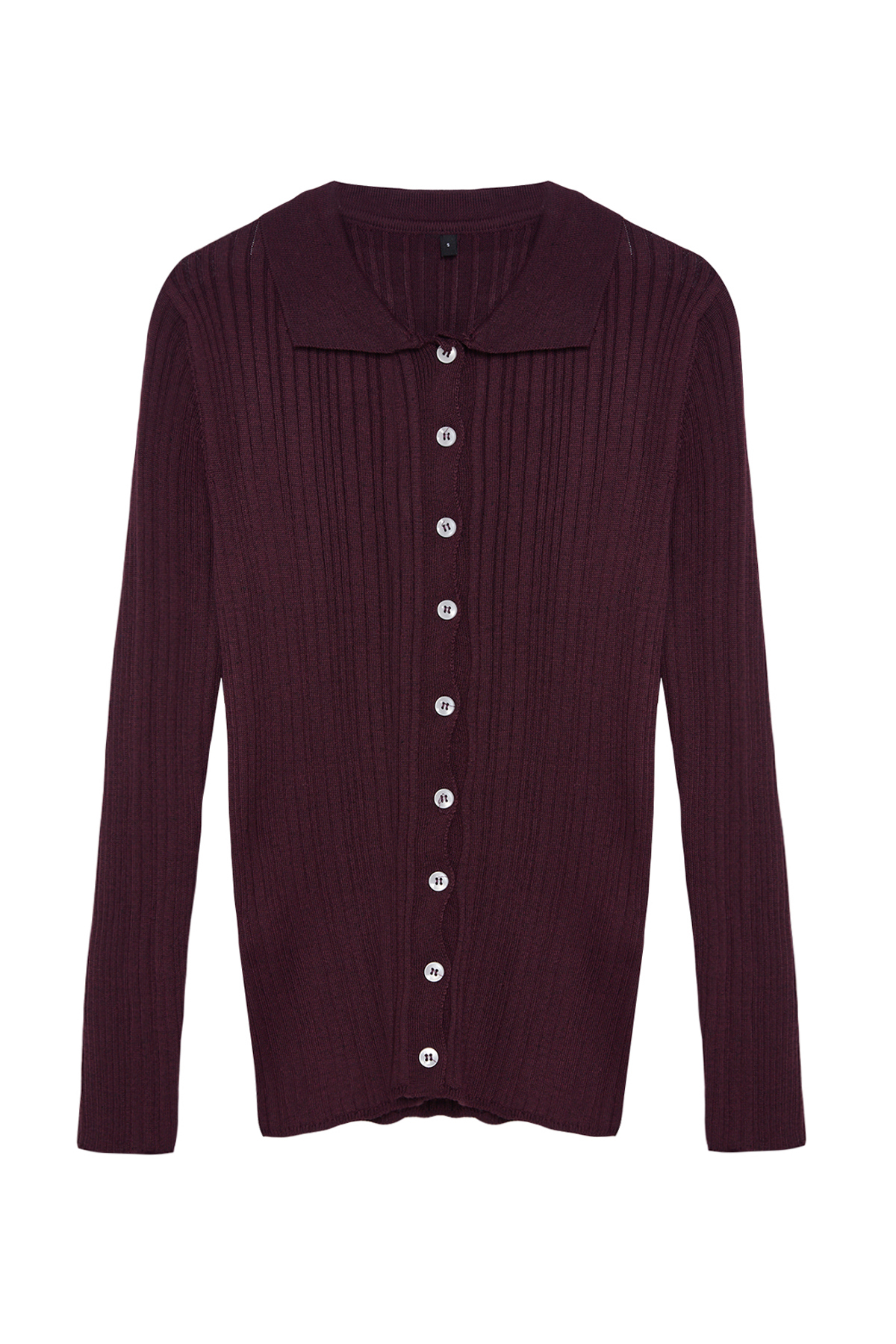 Trendyolmilla  Mürdüm Merserize Görünümlü Fitilli Polo Yaka Triko Body Hırka TWOAW20HI0070 - Görsel 6