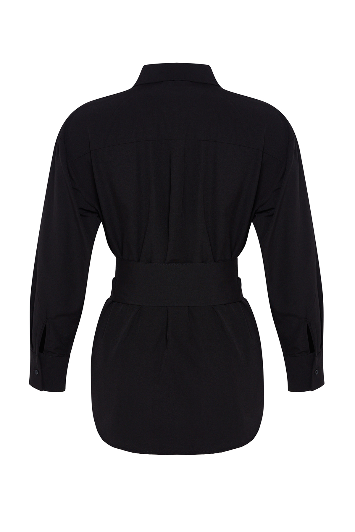 Trendyolmilla  Siyah Kemer Detaylı Oversize Geniş Kalıp Dokuma Gömlek TWOAW25GO00025 - Görsel 7