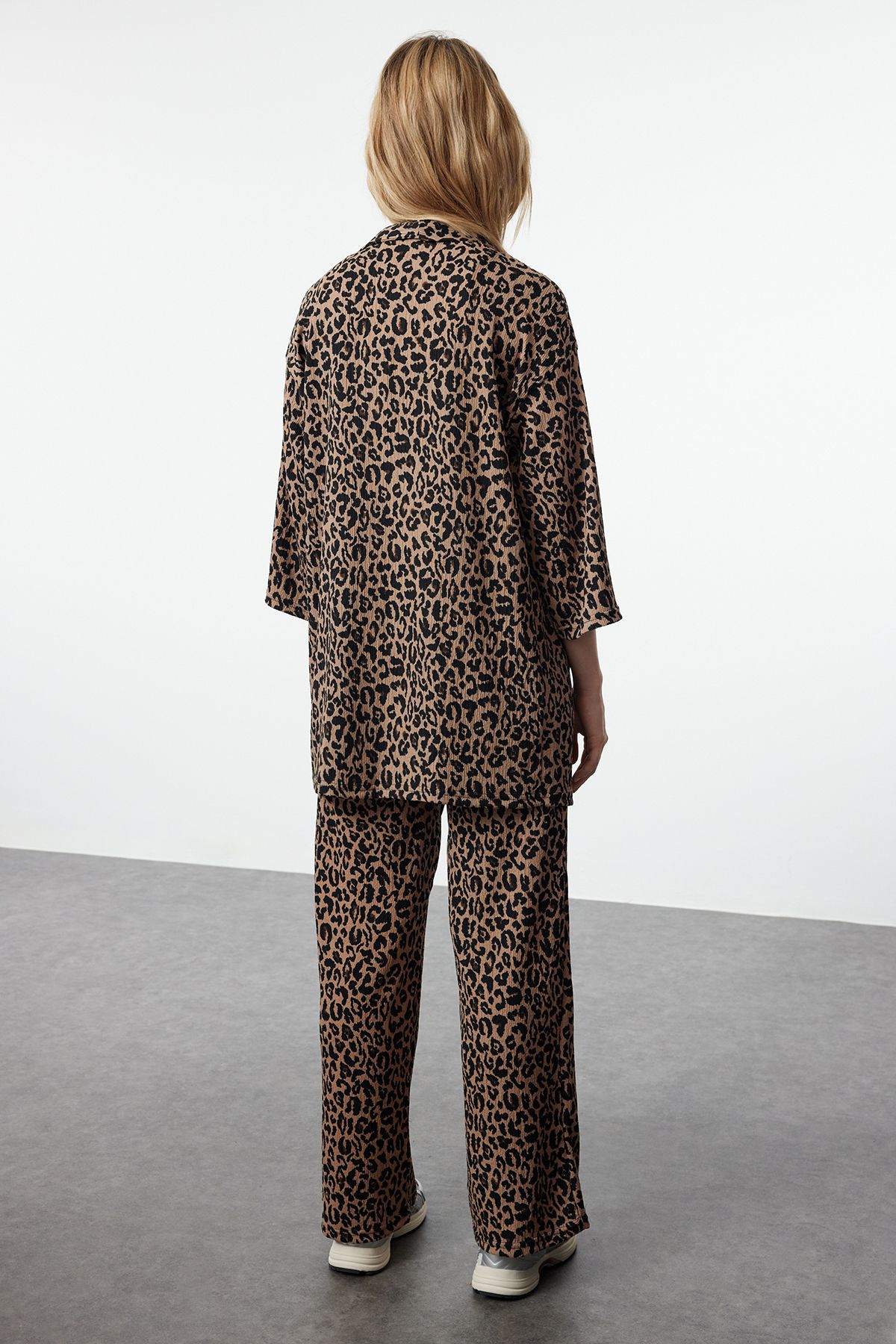 Trendyol Collection-Leopard Printed Flexible Comfortable Top and Bottom Σετ - Καφέ TWOSS24AU00103 5
