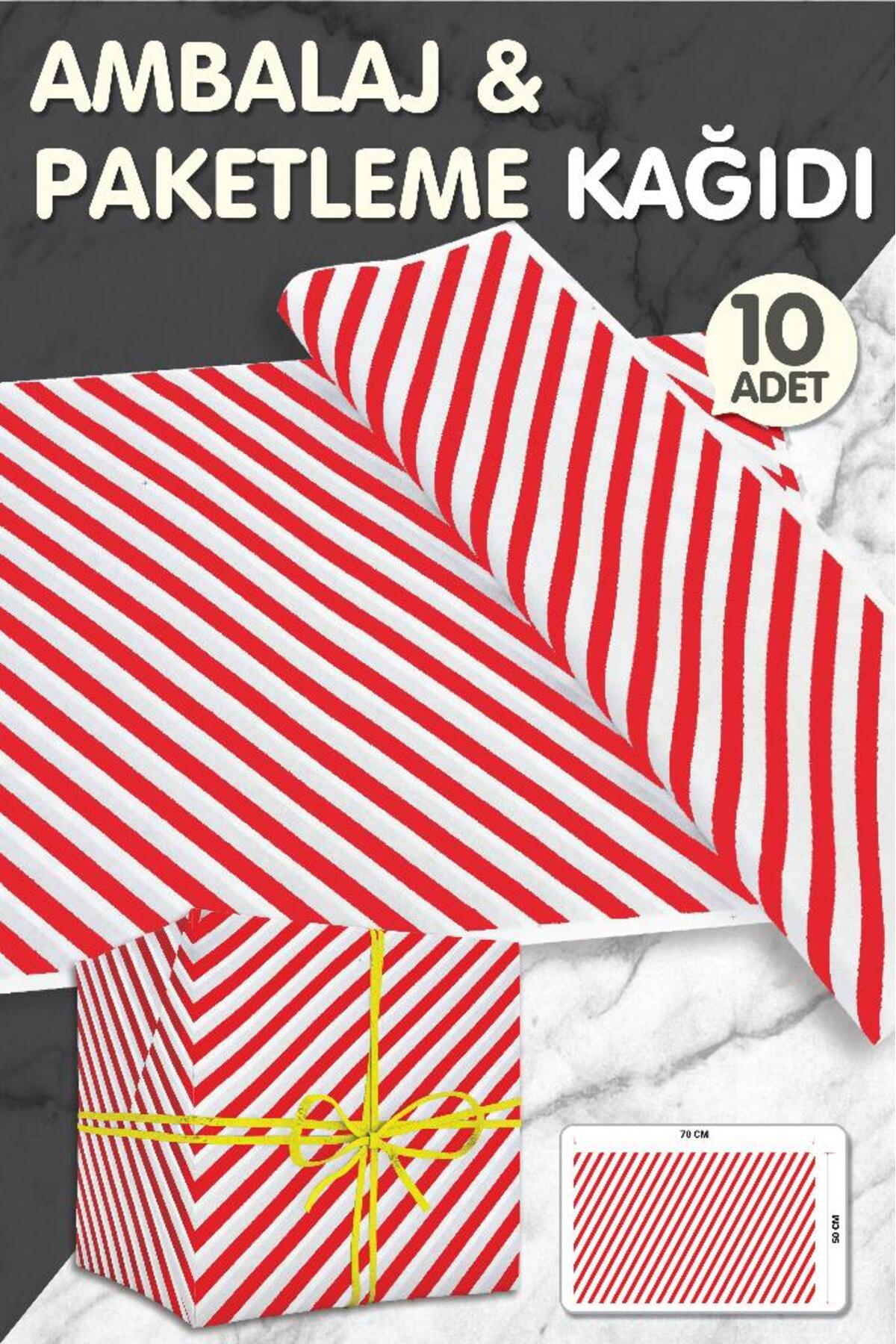 t tuğset etiket Kırmızı Beyaz Verev Çizgili Hediye Paketi, Yılbaşı Paketleme Kağıdı, Ambalaj 50x70 Cm 10 Adet-t356