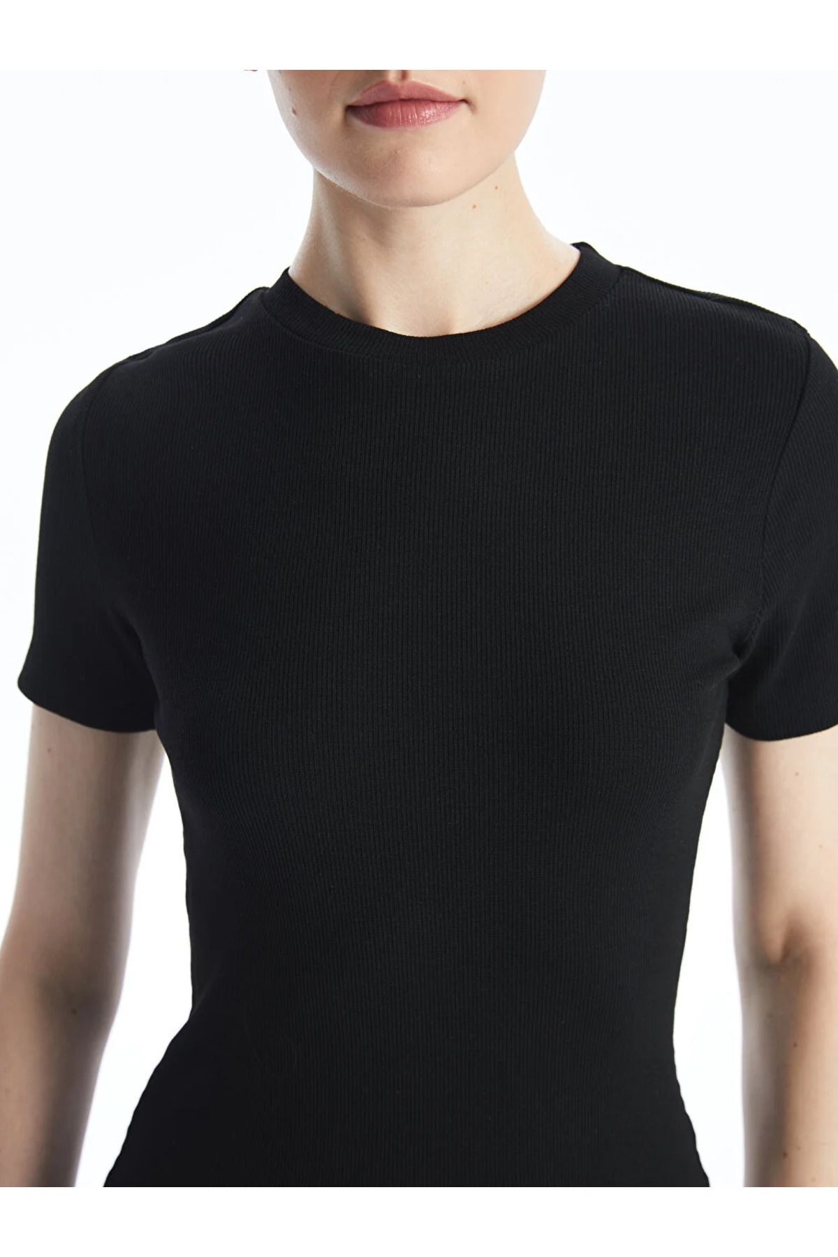 LCW Vision Bisiklet Yaka Düz Kısa Kollu Kadın Bodycon Elbise