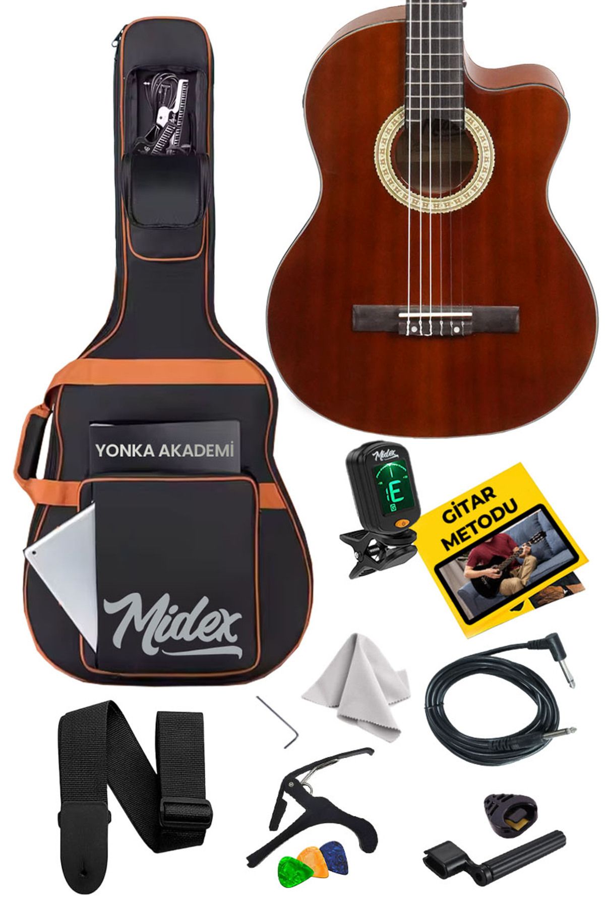 X48 Profesyonel Masif Ağaç Ekolayzerli Elektro Klasik Gitar Seti 4/4 Üst Segment - 6