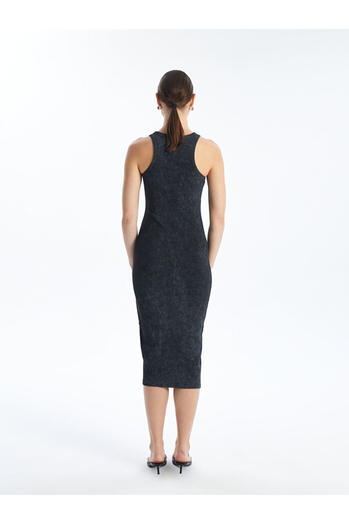 Kadın Bisiklet Yaka Düz Bodycon Elbise