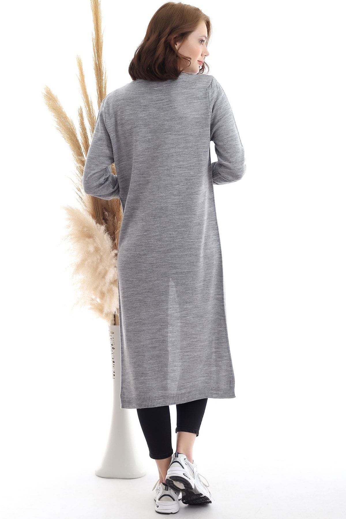 Devinka  Kadın Gri Uzun Triko Hırka - Görsel 5