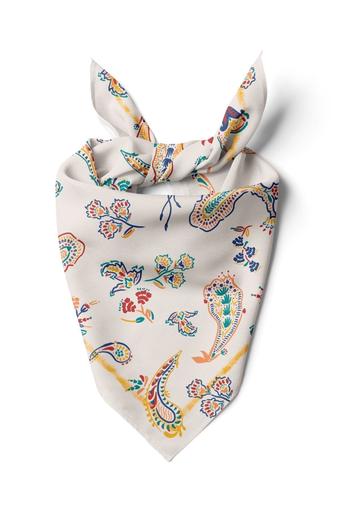 D scarf Etnik Desenli Ekru Bandana