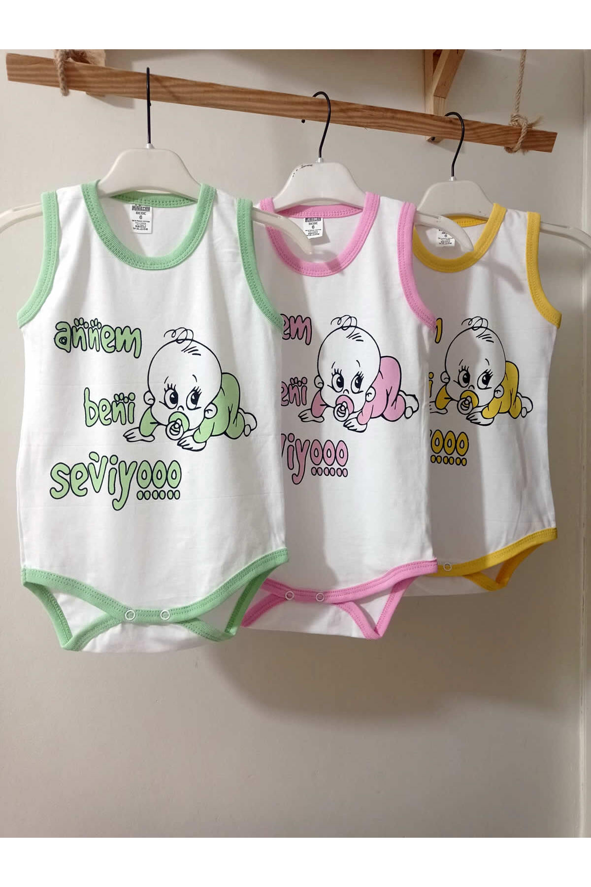 krm kerem bebe Annem Beni Seviyor Yazılı %100 Pamuk Atlet Body & Zıbın fotoğrafı 6 (önizleme)