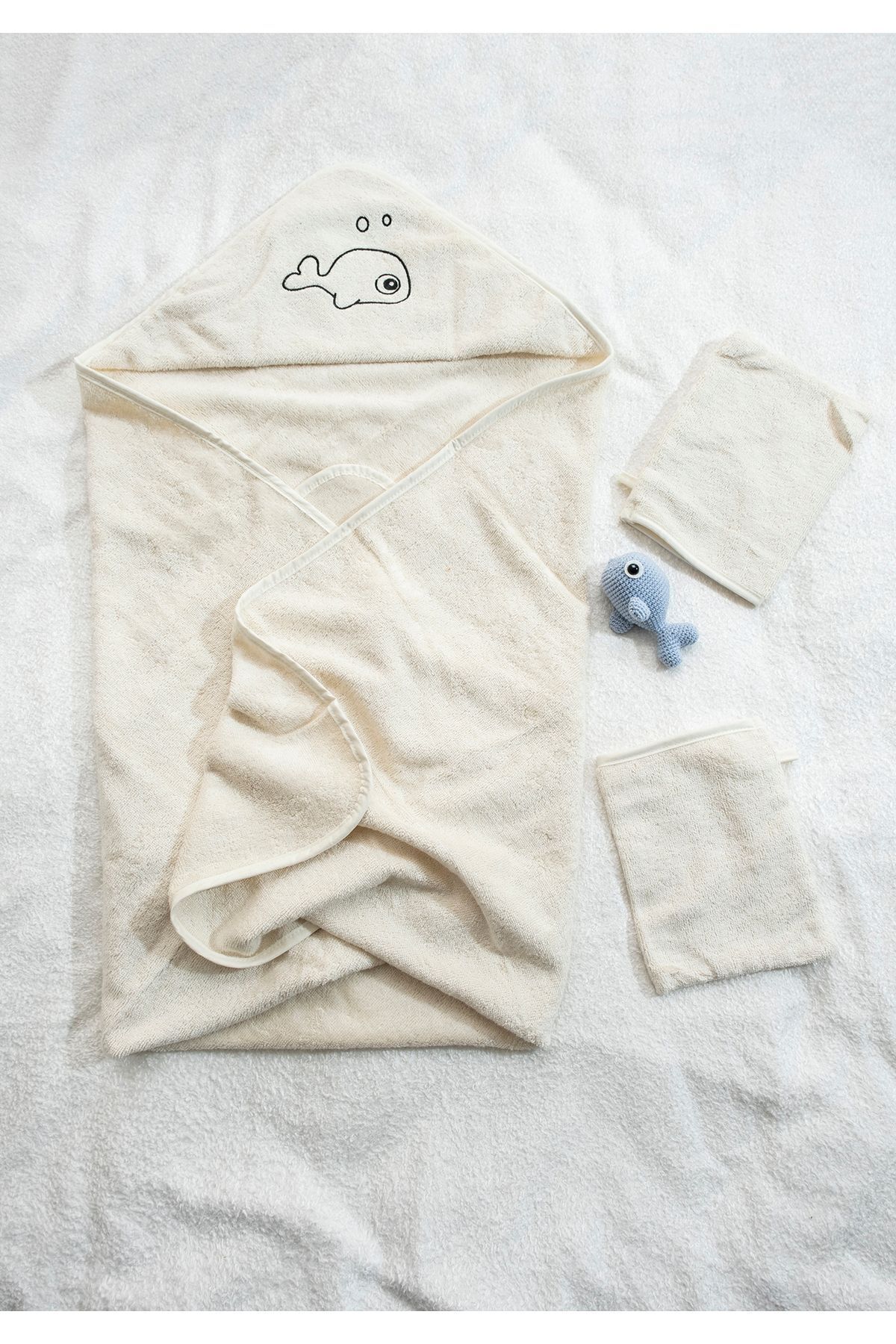 EIFIN Bambu Balık Nakışlı Bebek Havlu Kundak Ve Kese Seti fotoğrafı 6 (önizleme)