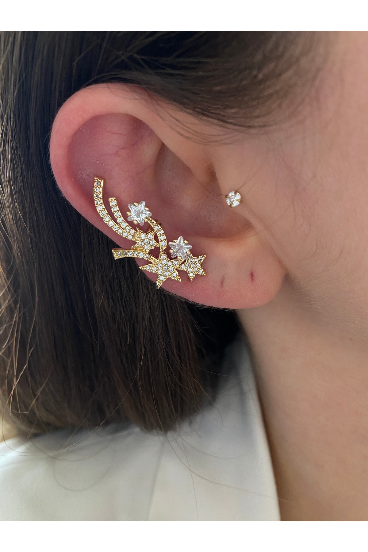 Kayan Yıldız Pirinç Üzeri Kaplama Kaplama Kadın Earcuff Kıkırdak Küpe 2