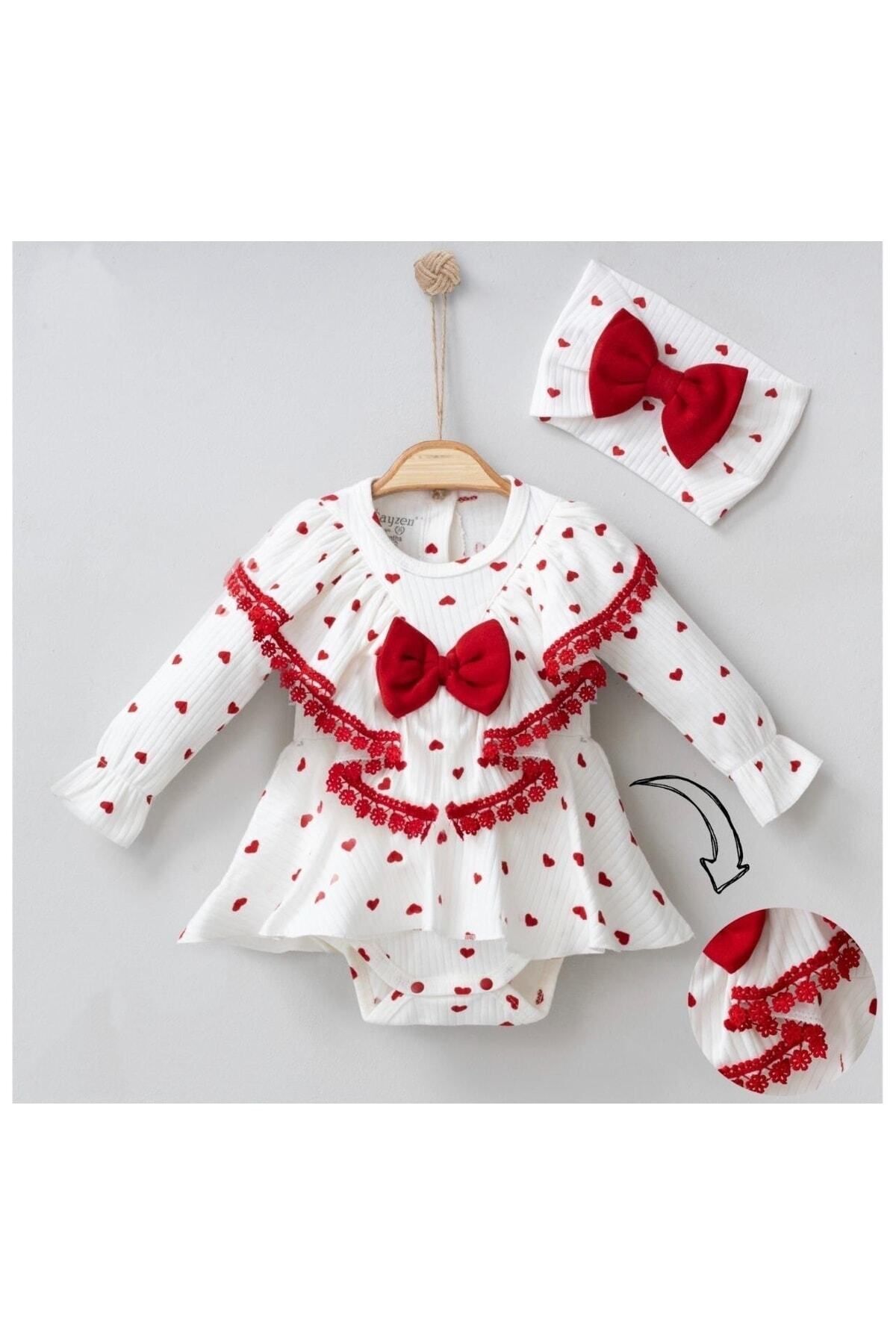 fırfırlı kalpli bebek romper body zıbın elbise kız bebek takım