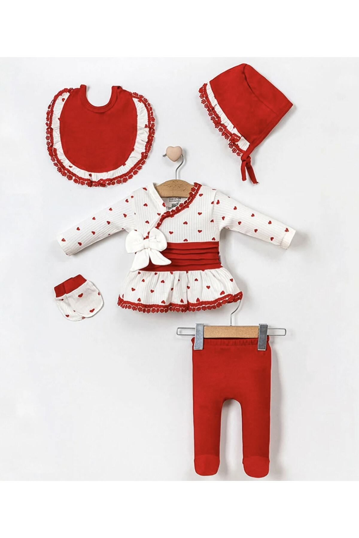 Cherub Baby Kalpli Dantelli %100 Pamuk Yenidoğan Kız Bebek 10 Parça Hastane Çıkışı Zıbın Seti fotoğrafı 2 (önizleme)