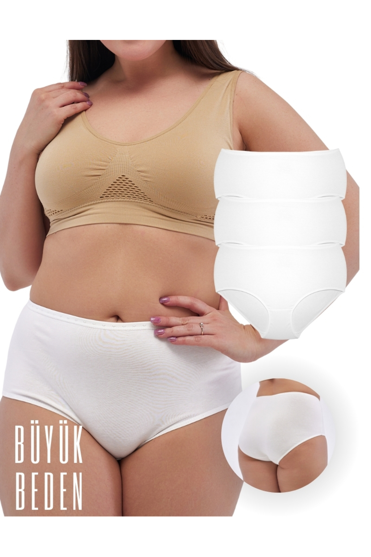 Women Briefs - 3 Pcs White (8XL, 9XL, 10XL)