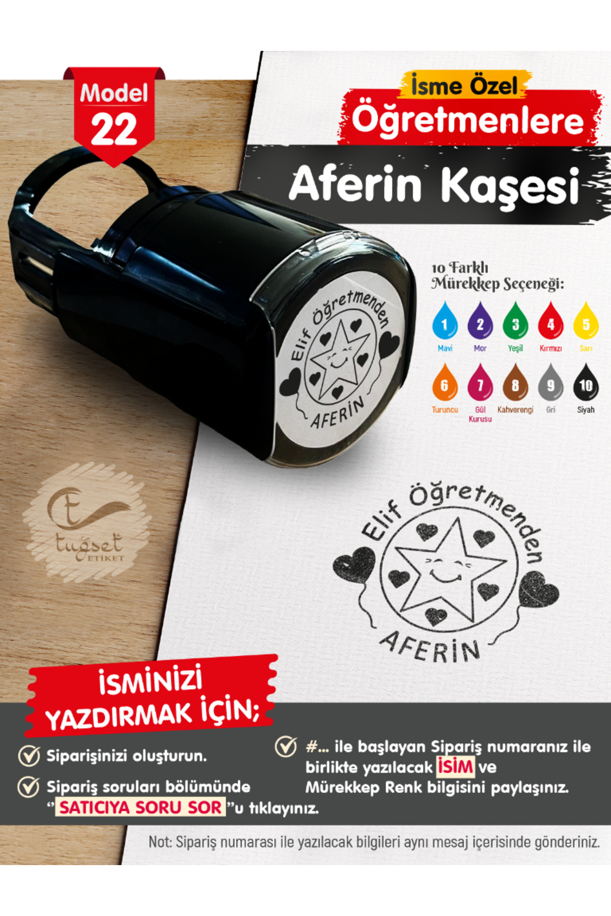 t tuğset etiket İsme Özel Öğretmenlere Aferin Kaşesi - Aferin Mühürü M22-T665