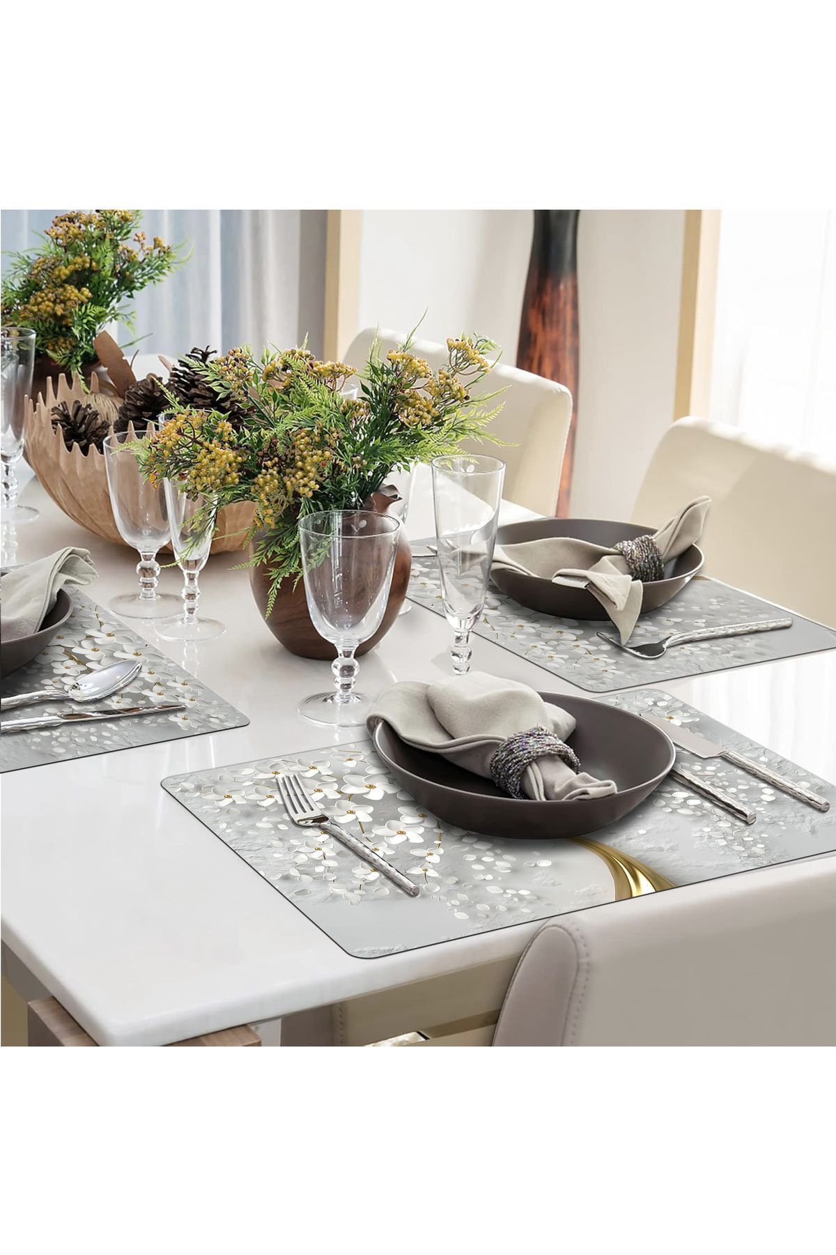 AsMat Paw-Set of 6 Waterproof Gold Tree Patterned American Serving Runner Plates and Coasters 2