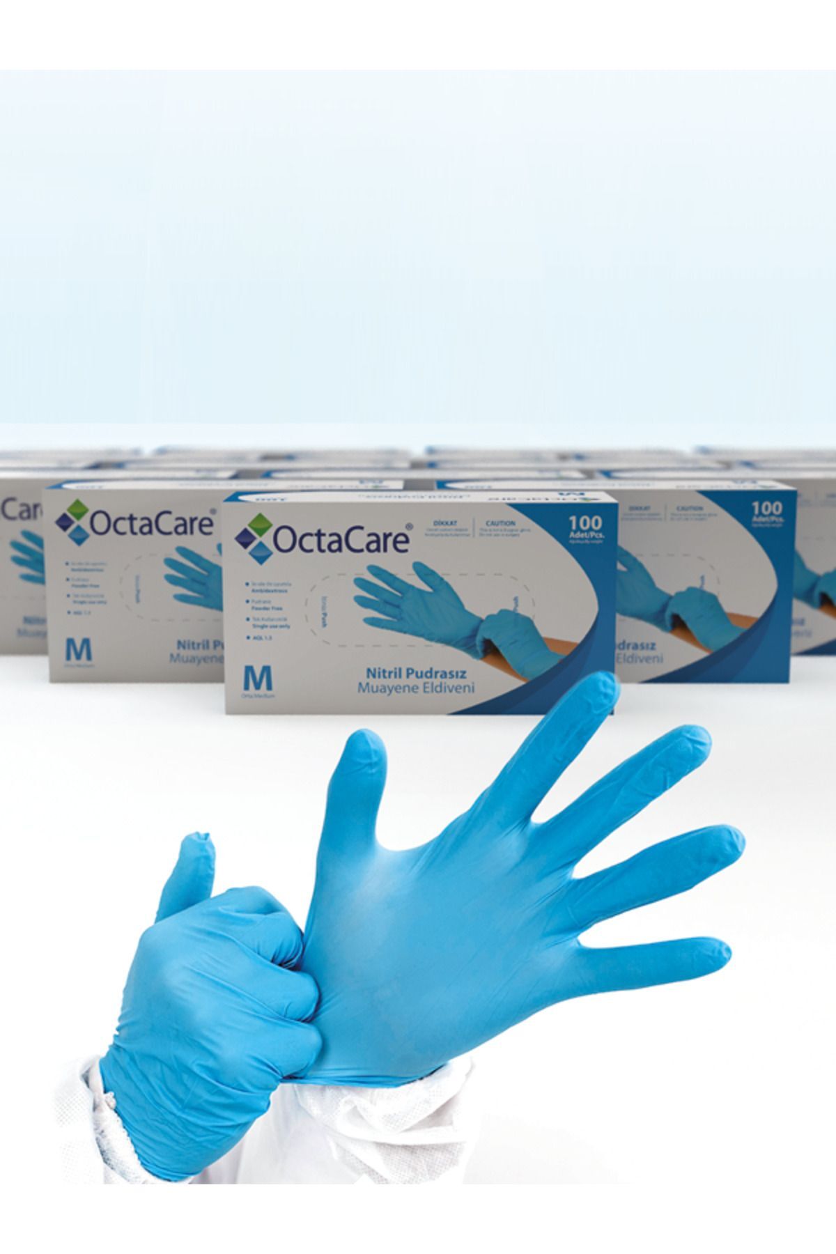 Octacare OCTAMED Pudrasız Mavi Nitril Eldiven ORTA (M) - 100'lü