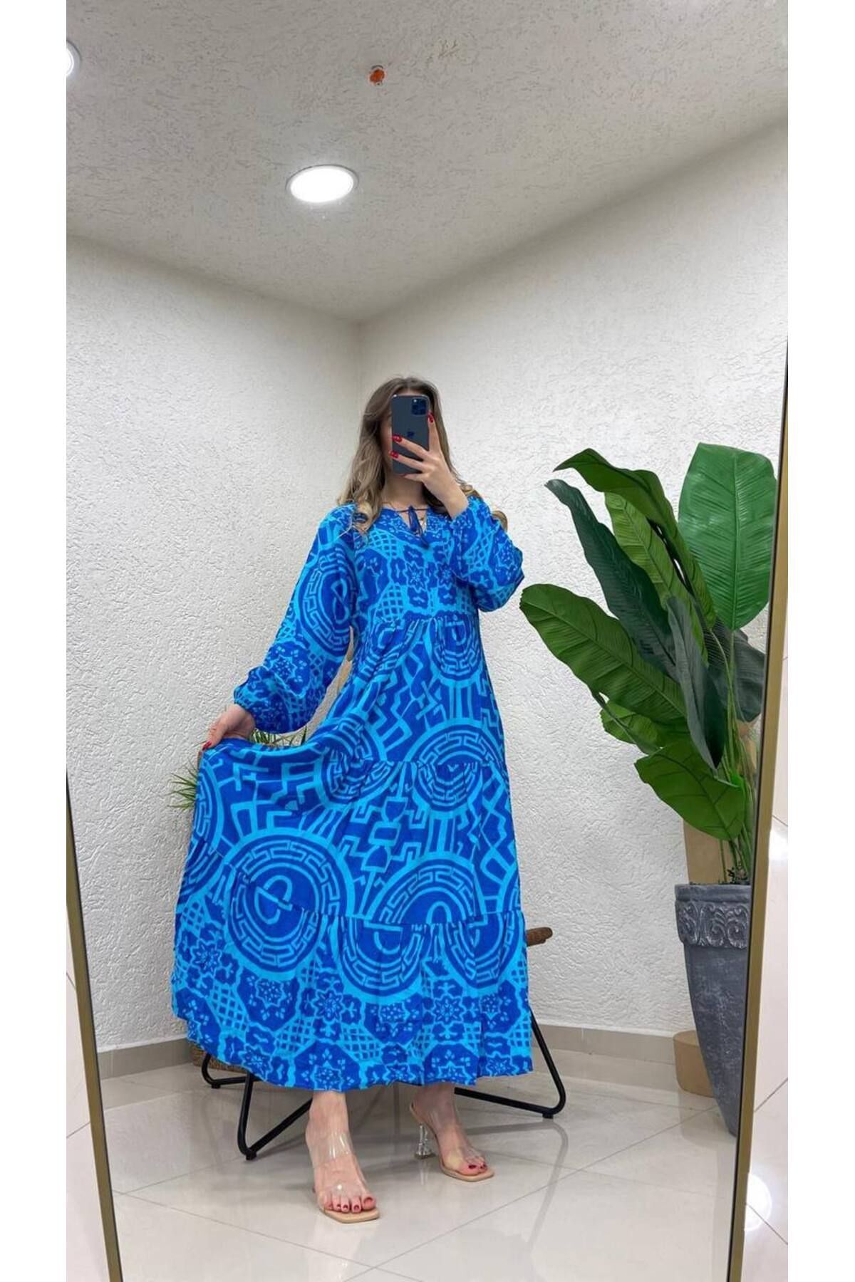 ZF BUTİK Rochie Lungă Cu Model Cu Decolteu În V Femeie - S