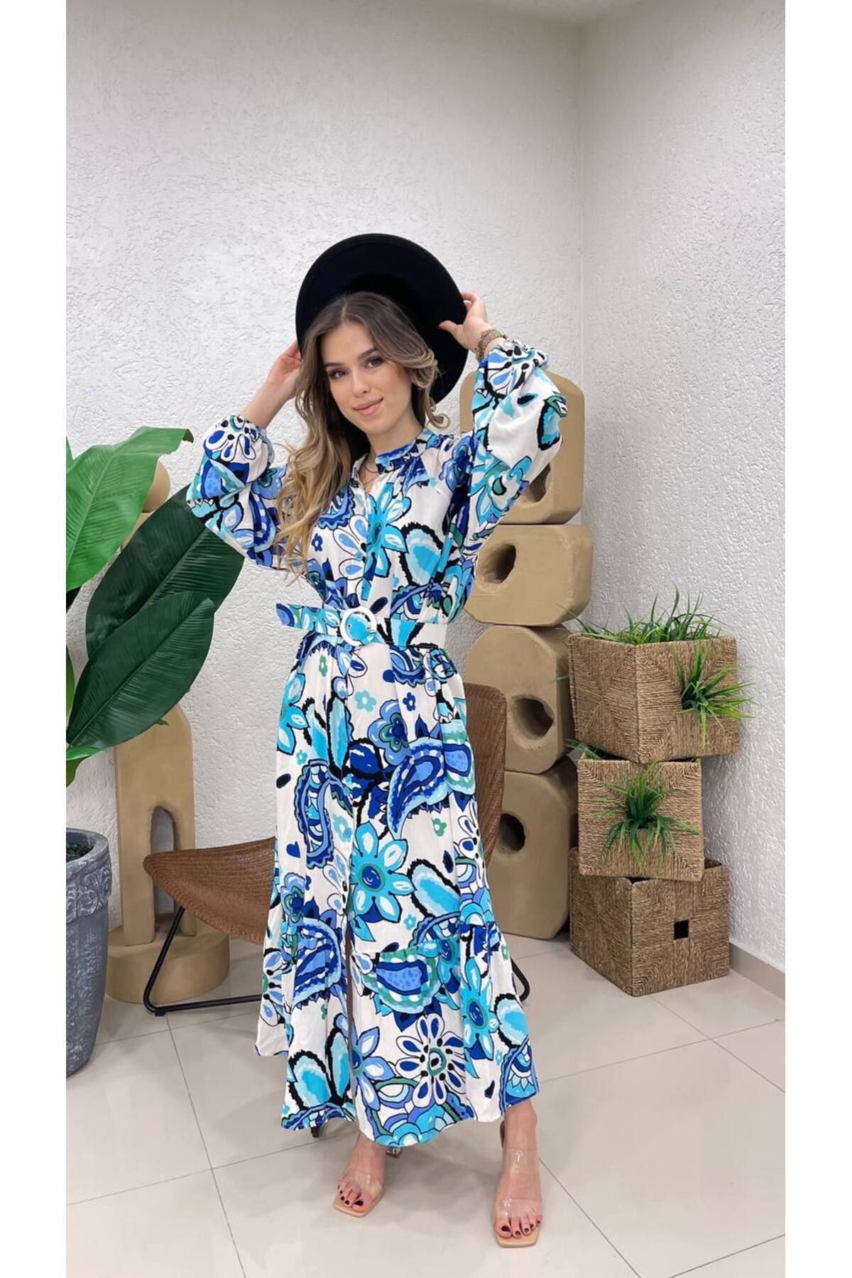 ZF BUTİK-Rochie cămașă hijab lungă cu model 3