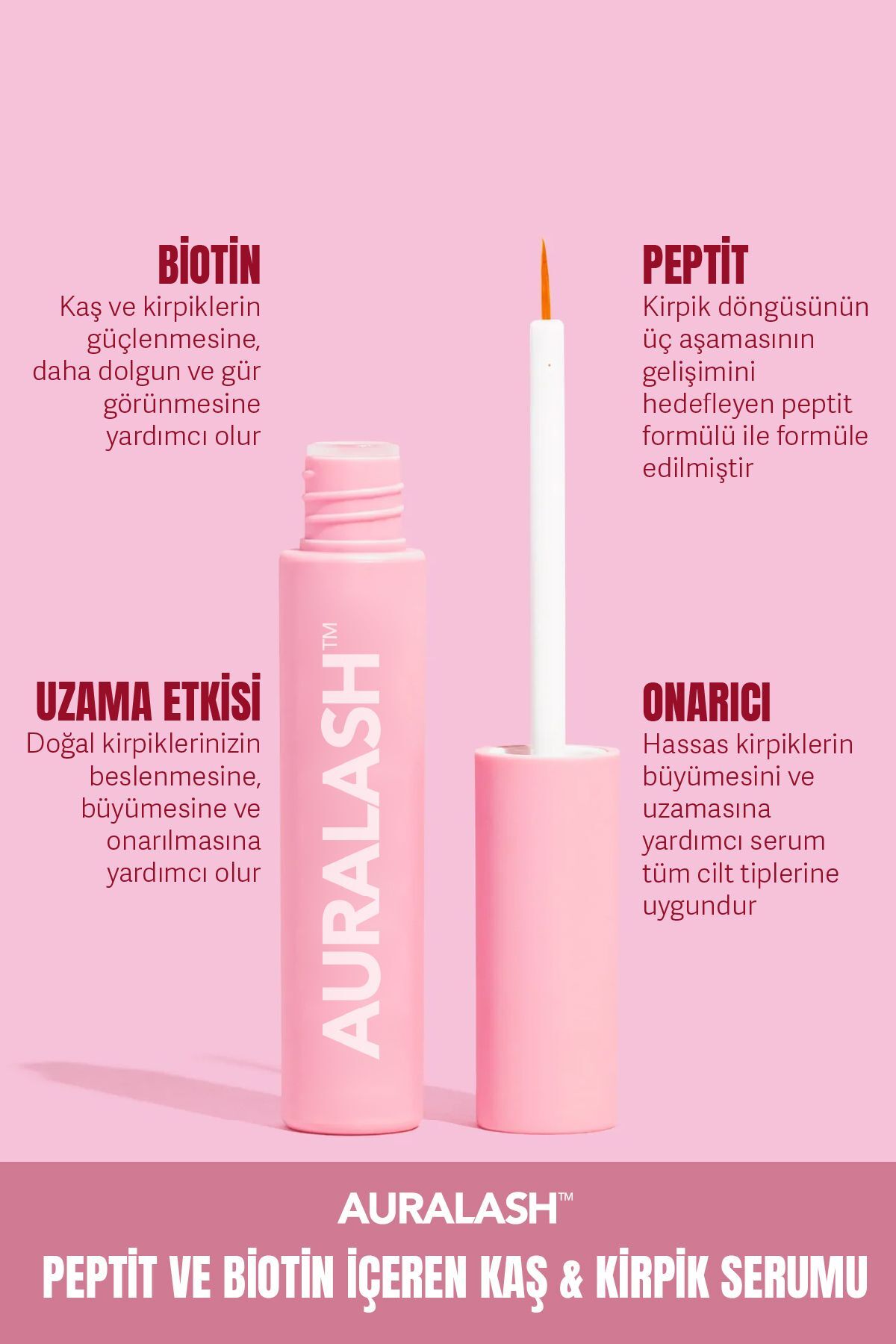 AURALASH 2'li Peptit ve Biotin İçeren Besleyici, Güçlendirici Kaş & Kirpik Serumu