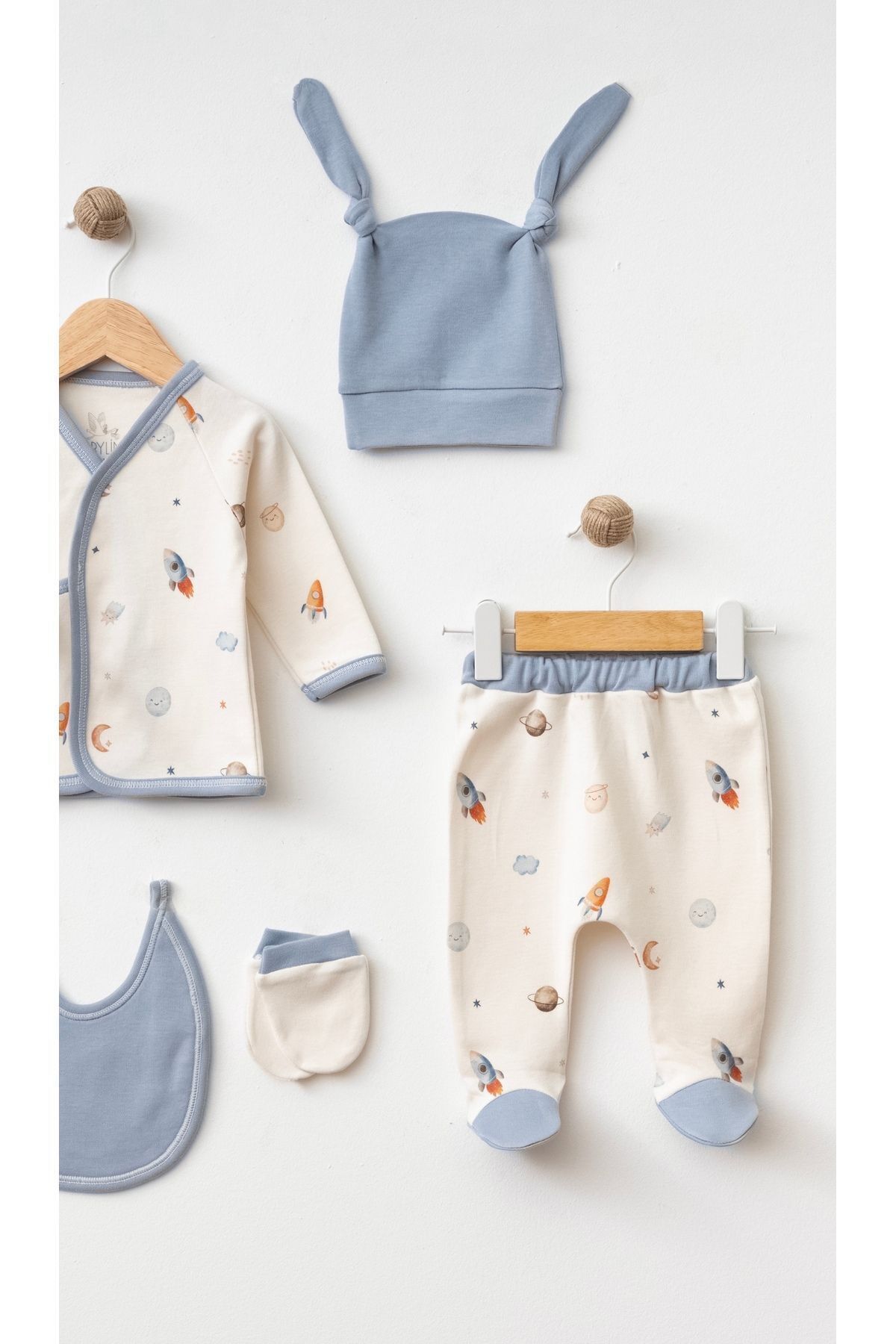 BABYLİM Erkek Bebek Hastane Çıkışı Uzay Baskılı Yandan Bağlamalı %100 Pamuk 5 Li Yeni Doğan Seti 0-3ay fotoğrafı 7 (önizleme)